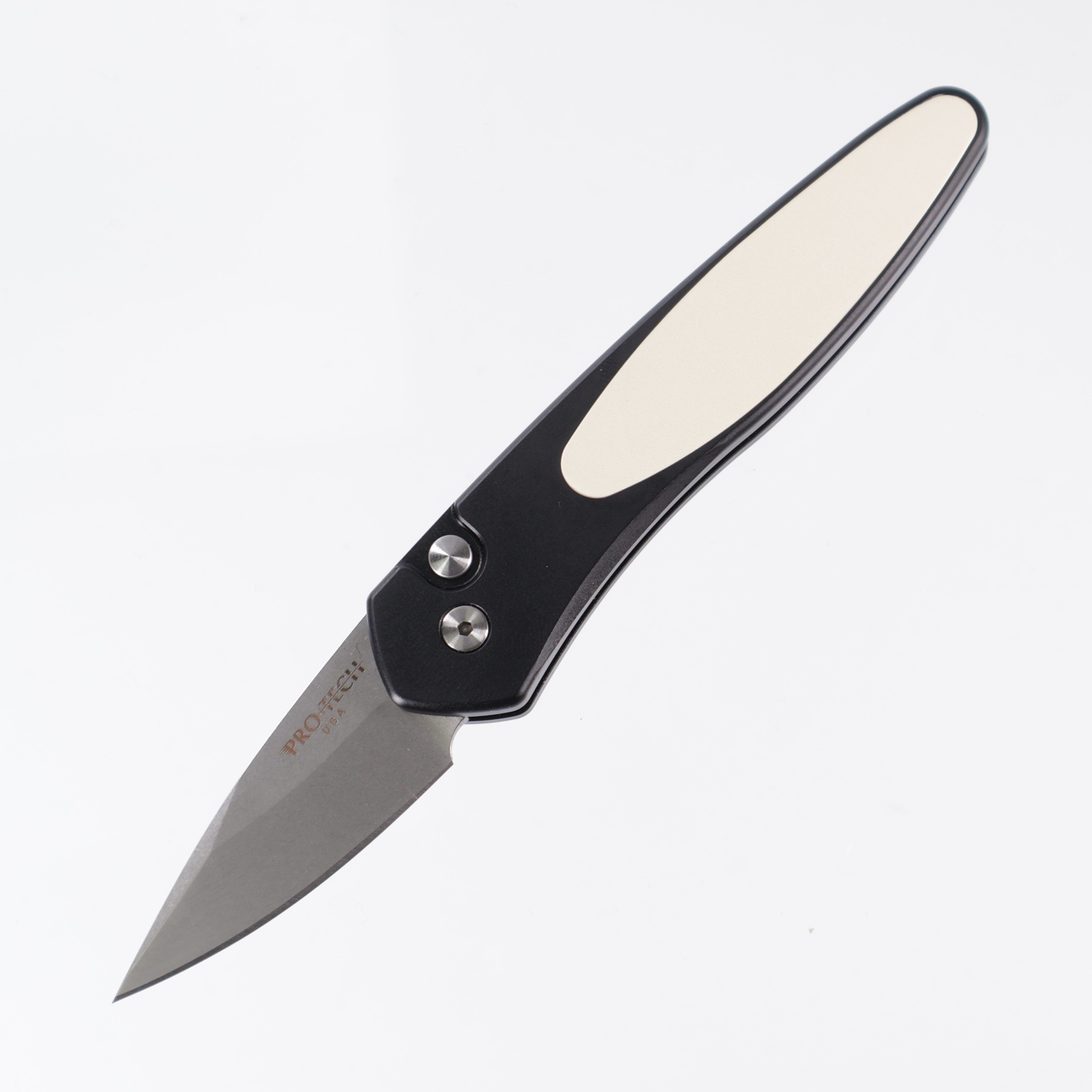 Pro-Tech Half-Breed Tuxedo - Black Aluminum w/ Ivory Micarta Inlay - Stonewash S35VN - Half-Breed Tuxedo 3651