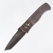 Protech 2025 Emerson Custom 002 - Jigged Titanium Burnt Bronze anodize - Black Lip Pearl button - Chad Nichols Damascus Chisel Tanto