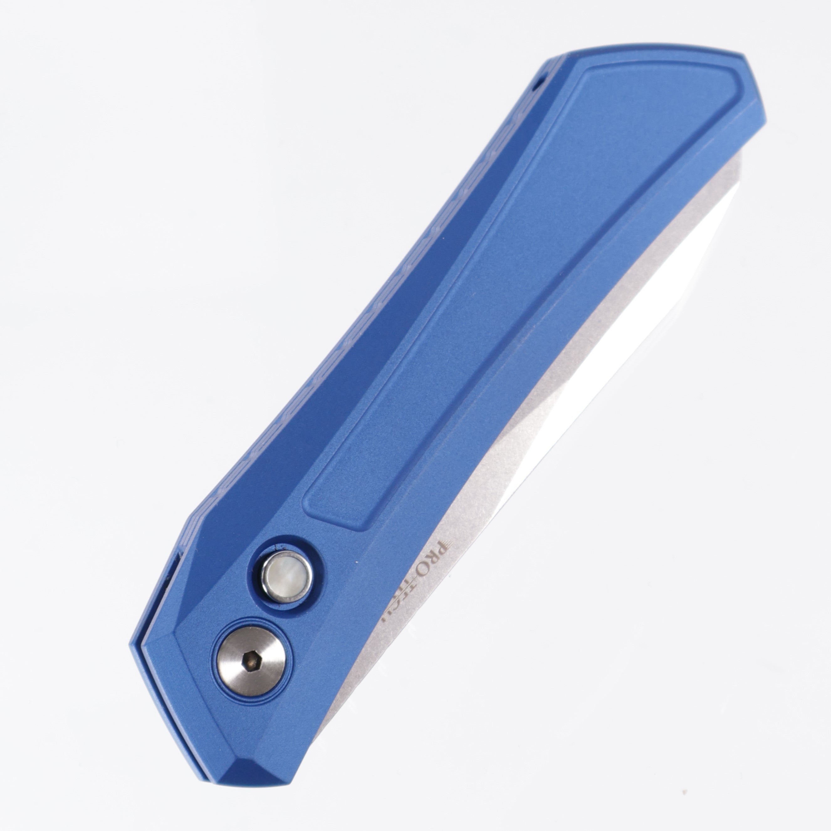 Pro-Tech Oligarch - Blue Aluminum w/ Gold Lip Pearl Button - Stonewash Magnacut - 2024 CCKS FALL DS101-BLUE
