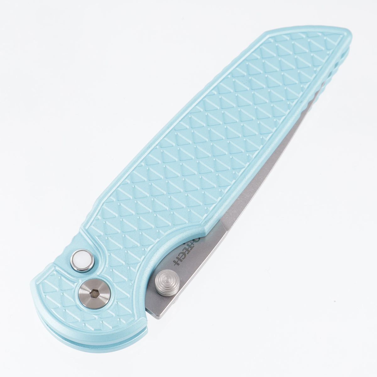 Pro-Tech TR-3 Integrity - Tiffany Blue Relic Texture Aluminum w/ Mother Of Pearl Button - Stonewash Magnacut - BSW26.INT.1