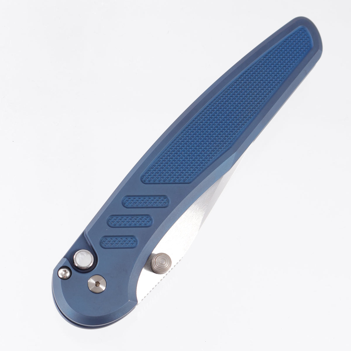 Pro-Tech Avalon - Sapphire PVD 17-4 Stainless Steel Knurled w/ Mother Of Pearl Button - Mike Irie Compound Grind Mirror Polish 154CM - 2026 Avalon Custom 011