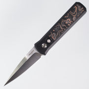 Pro-Tech Godson - Black Aluminum w/ Livewire Copper Carbon Fiber Inlay - Black Lip Pearl Button - Satin 20CV - 7210 Livewire
