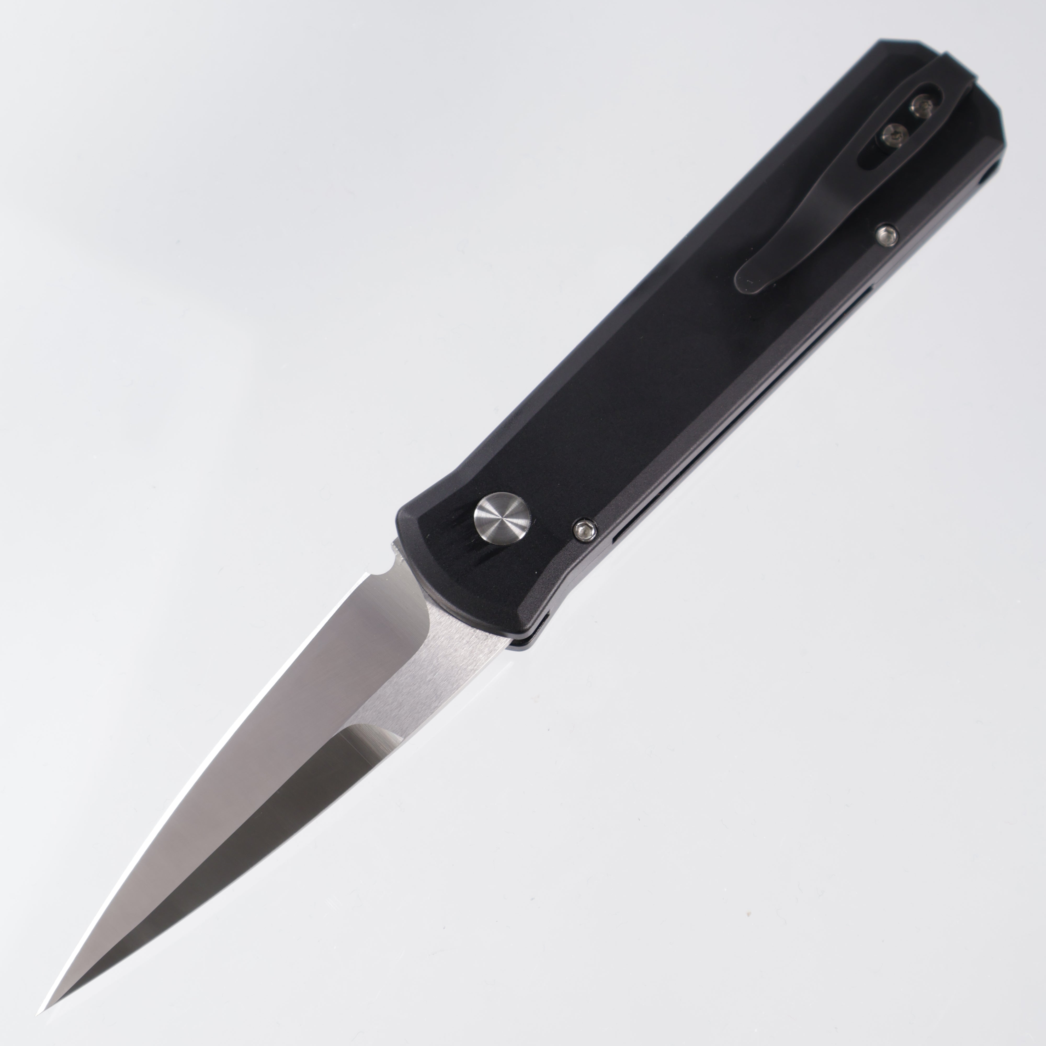 Pro-Tech Godson - Black Aluminum w/ Livewire Copper Carbon Fiber Inlay - Black Lip Pearl Button - Satin 20CV - 7210 Livewire