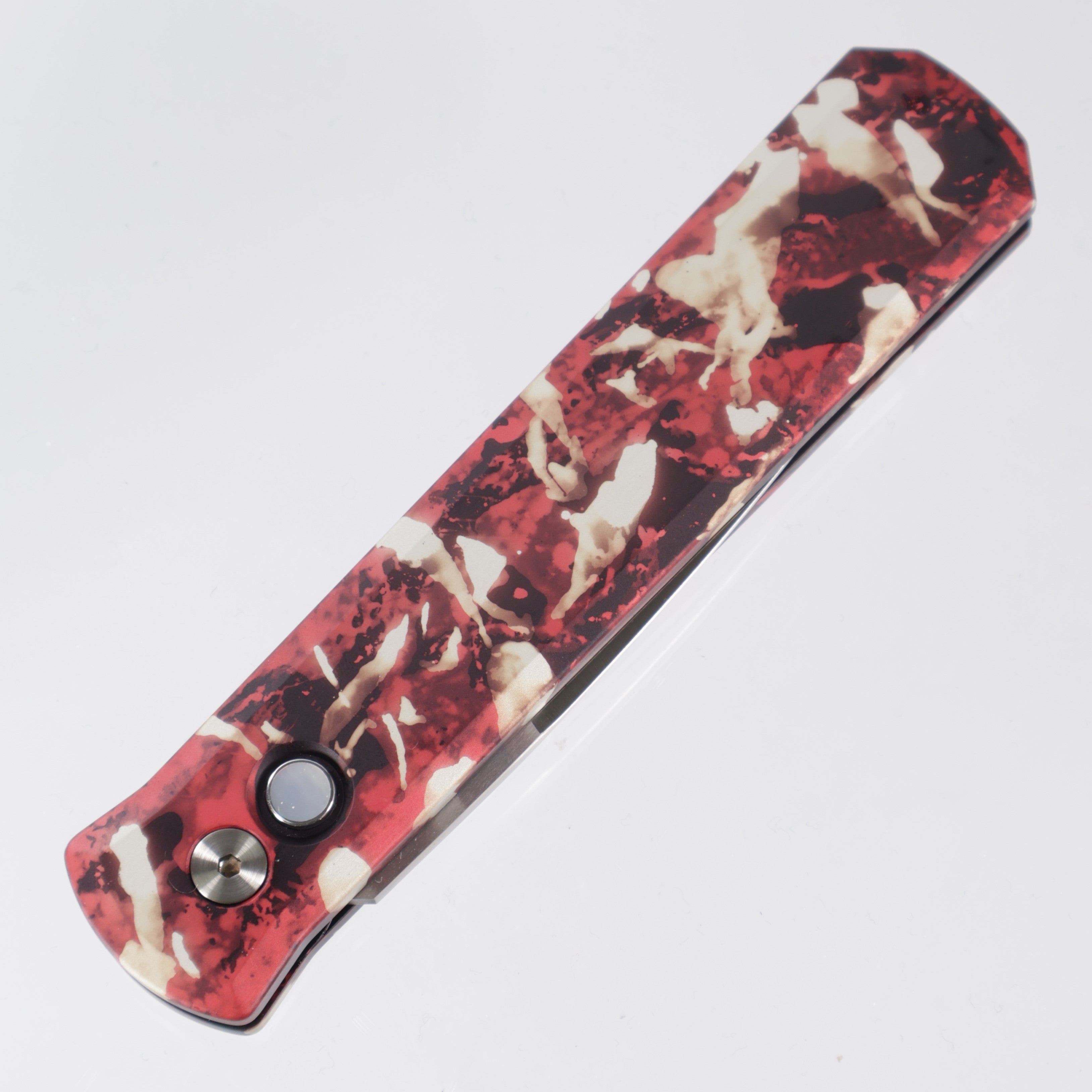 Pro-Tech Godfather - Crimson Tiger Camo Anodized Aluminum w/ Mother of Pearl Button - Satin 154CM - 921-Satin CTC
