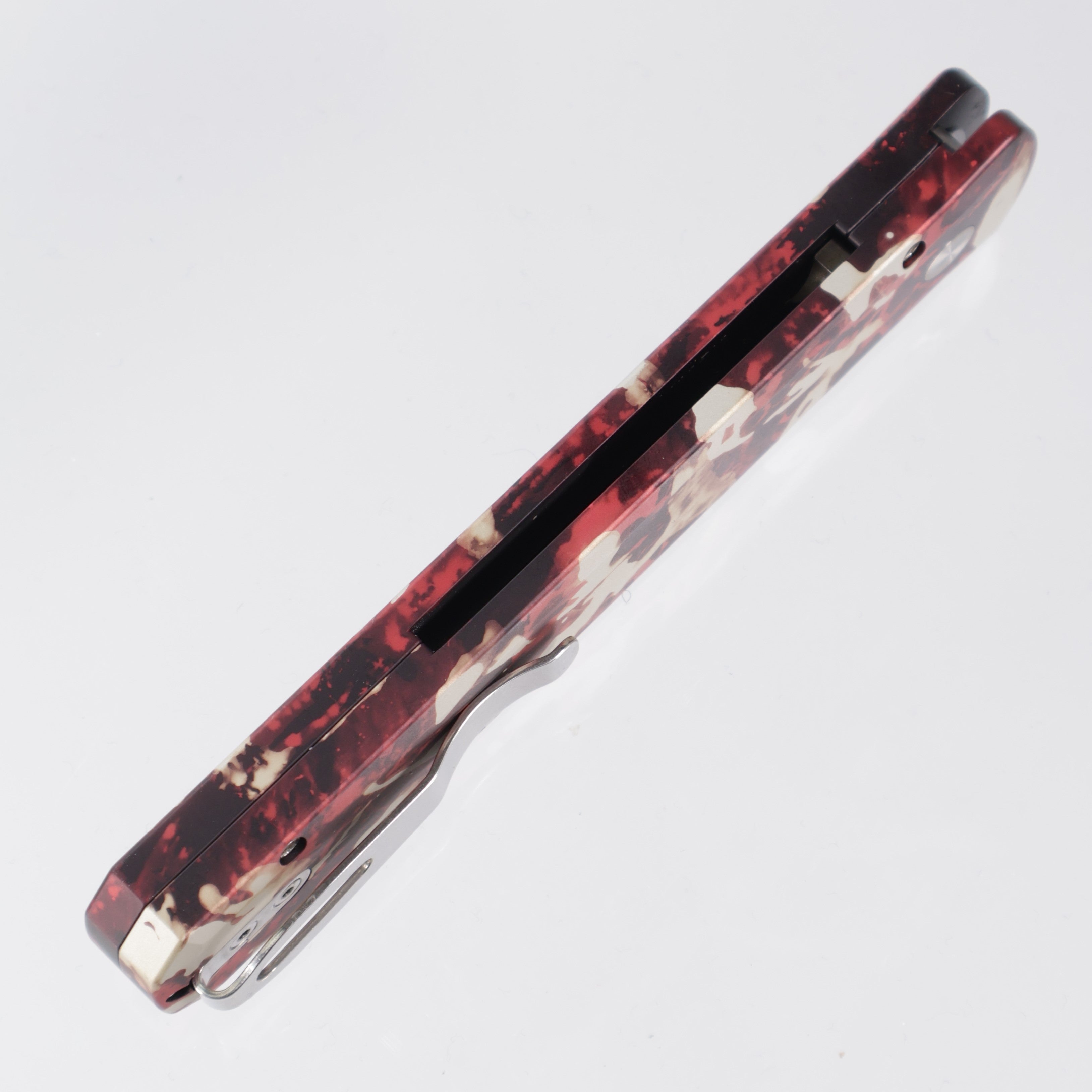 Pro-Tech Godfather - Crimson Tiger Camo Anodized Aluminum w/ Mother of Pearl Button - Satin 154CM - 921-Satin CTC