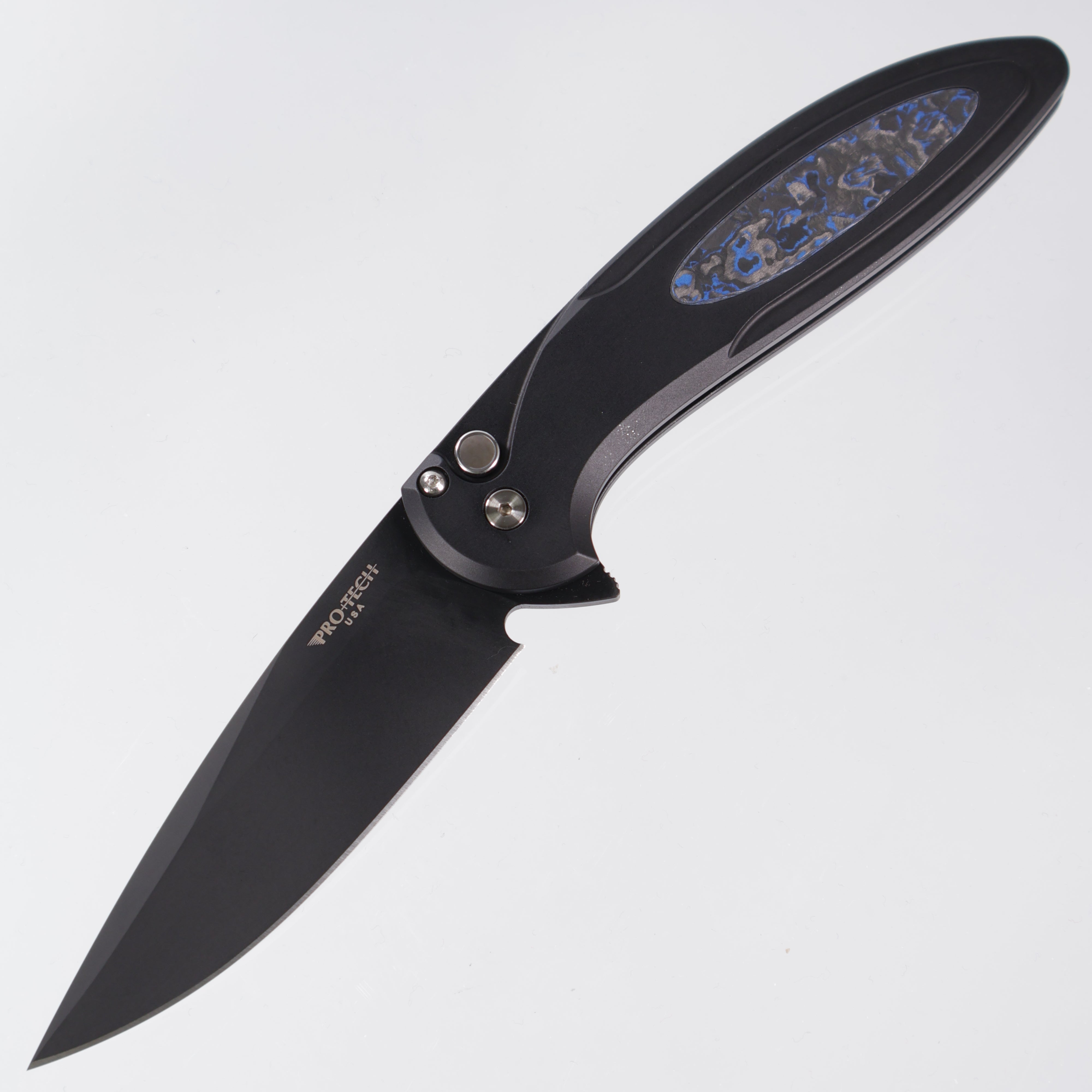 Pro-Tech Cambria 2 - Black Aluminum w/ Blue TechnoCarbo Inlay & Black Lip Pearl Button - DLC Magnacut - CF2103-LTC TC BLUE