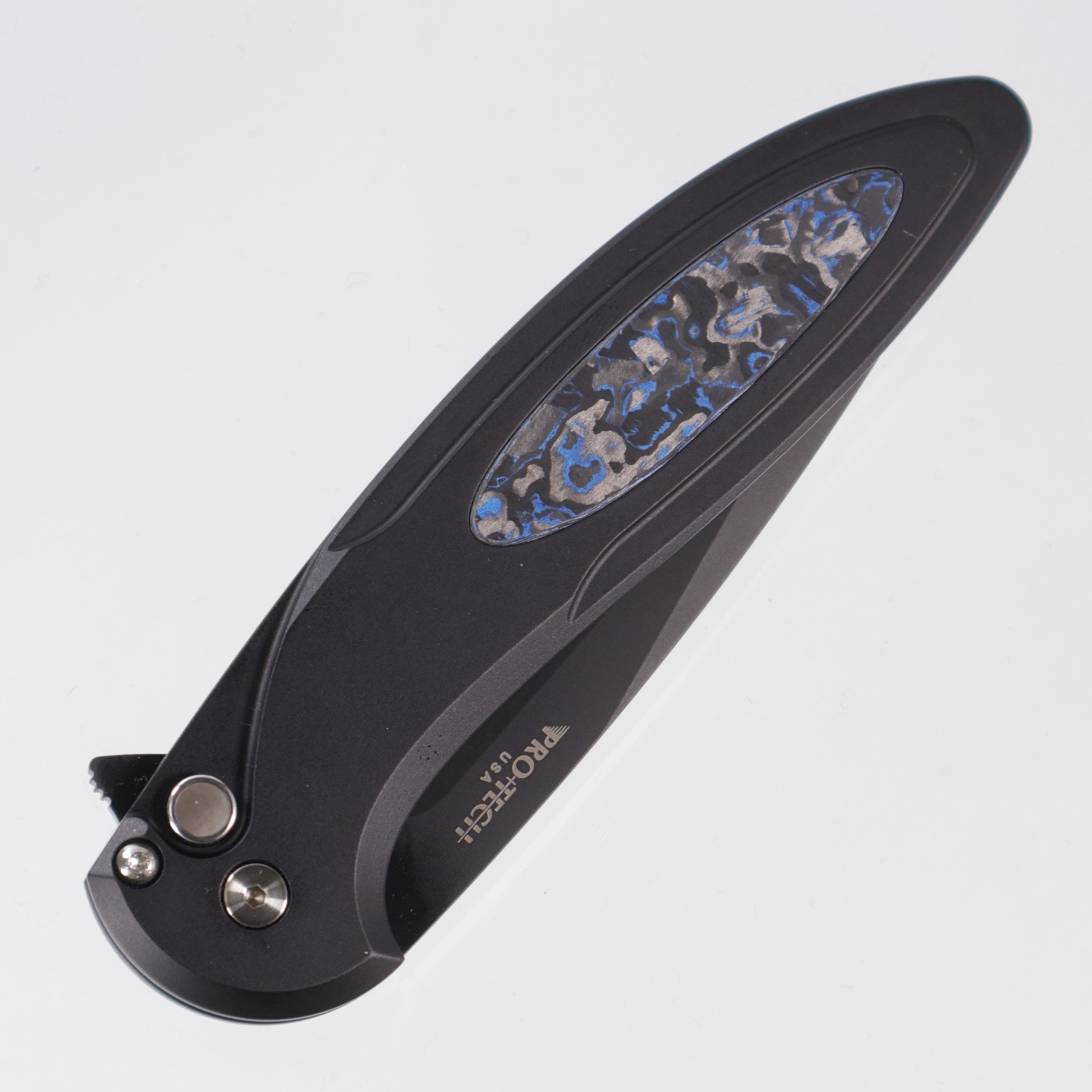 Pro-Tech Cambria 2 - Black Aluminum w/ Blue TechnoCarbo Inlay & Black Lip Pearl Button - DLC Magnacut - CF2103-LTC TC BLUE