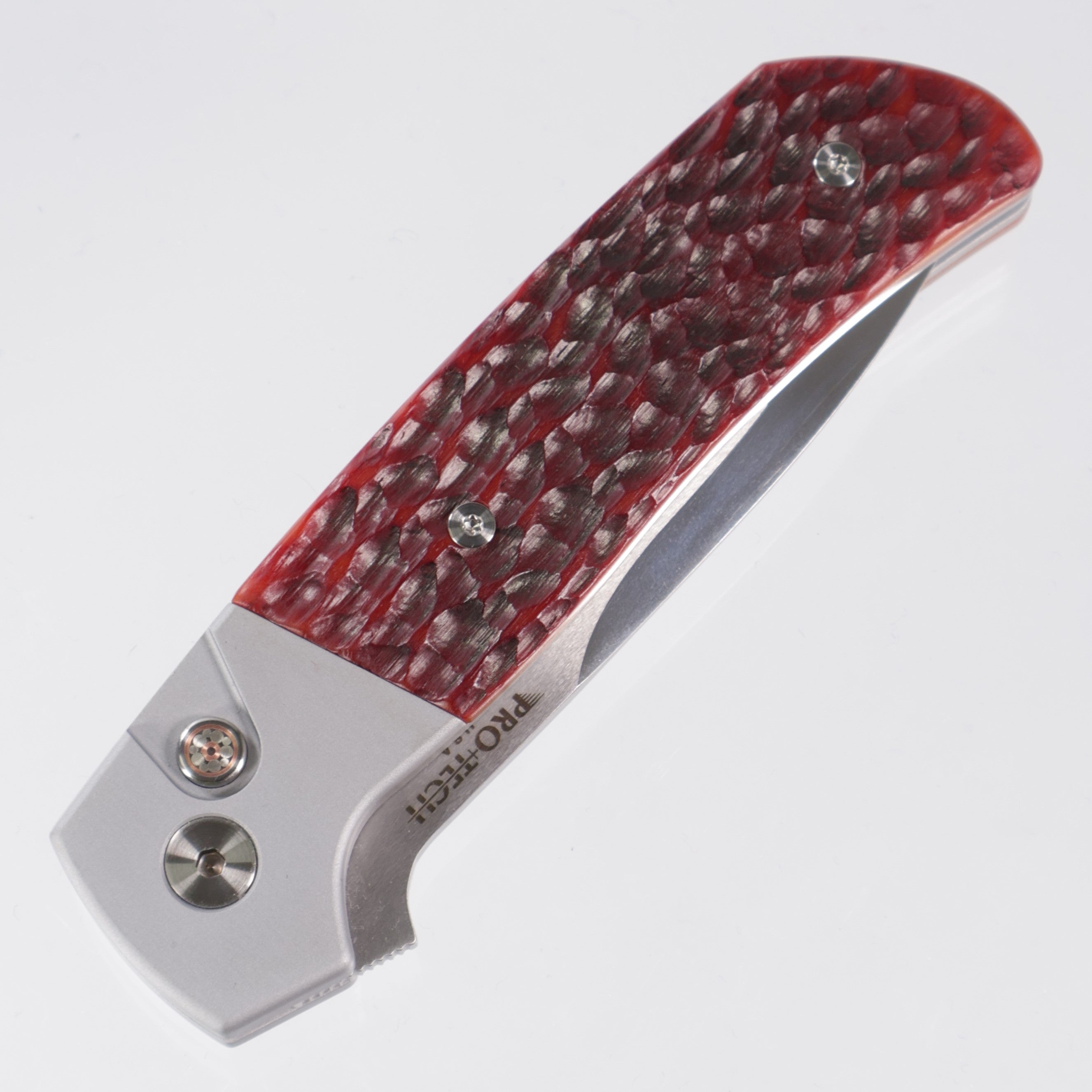 Protech 2025 ATCF Custom 003 - Grey Handle w/ Jigged Bone Inlay & Mosaic Pin Button - Mike Irie Mirror Polish