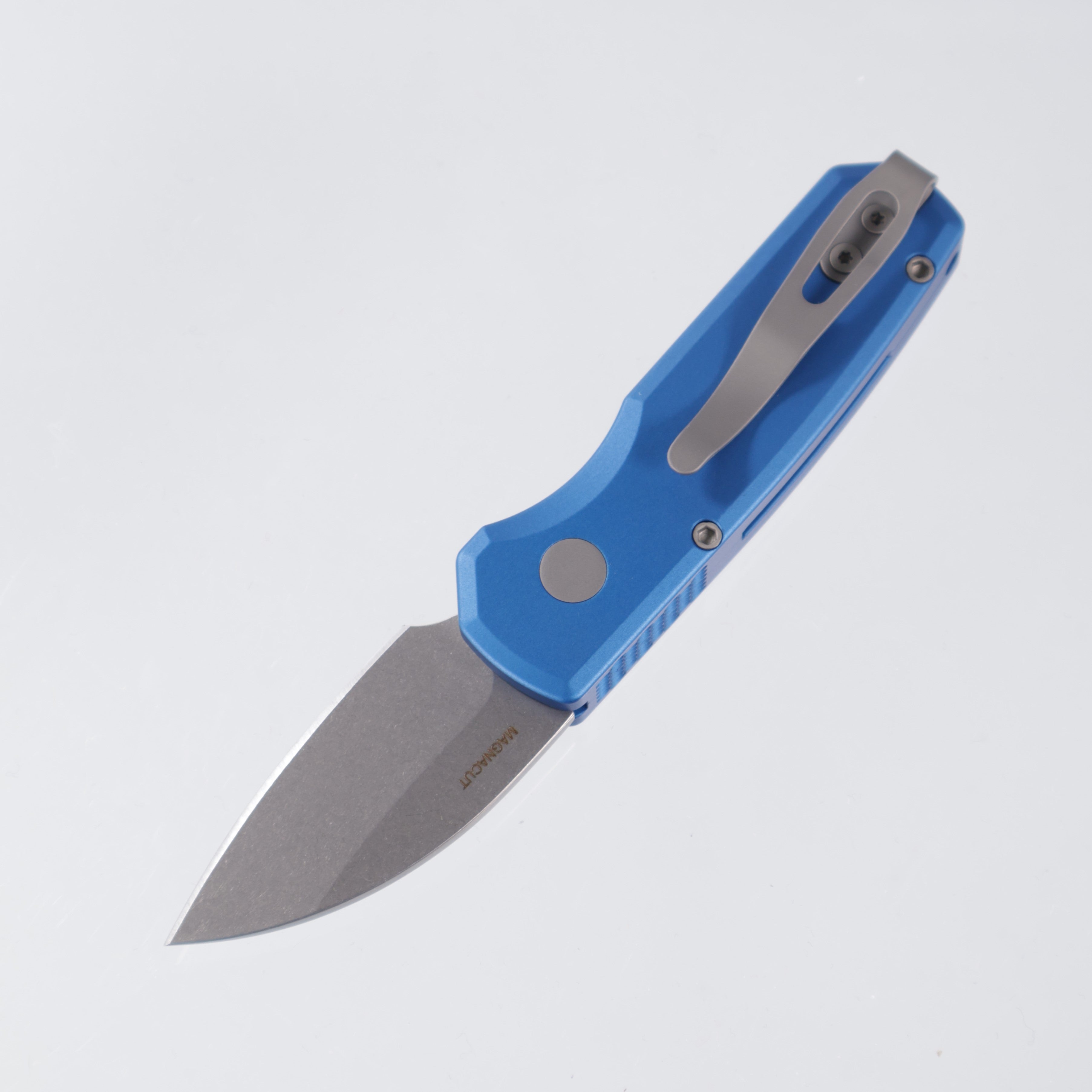 Pro-Tech Runt 5 - Blue Aluminum - Stonewash Magnacut Wharncliffe - R5301-BLUE