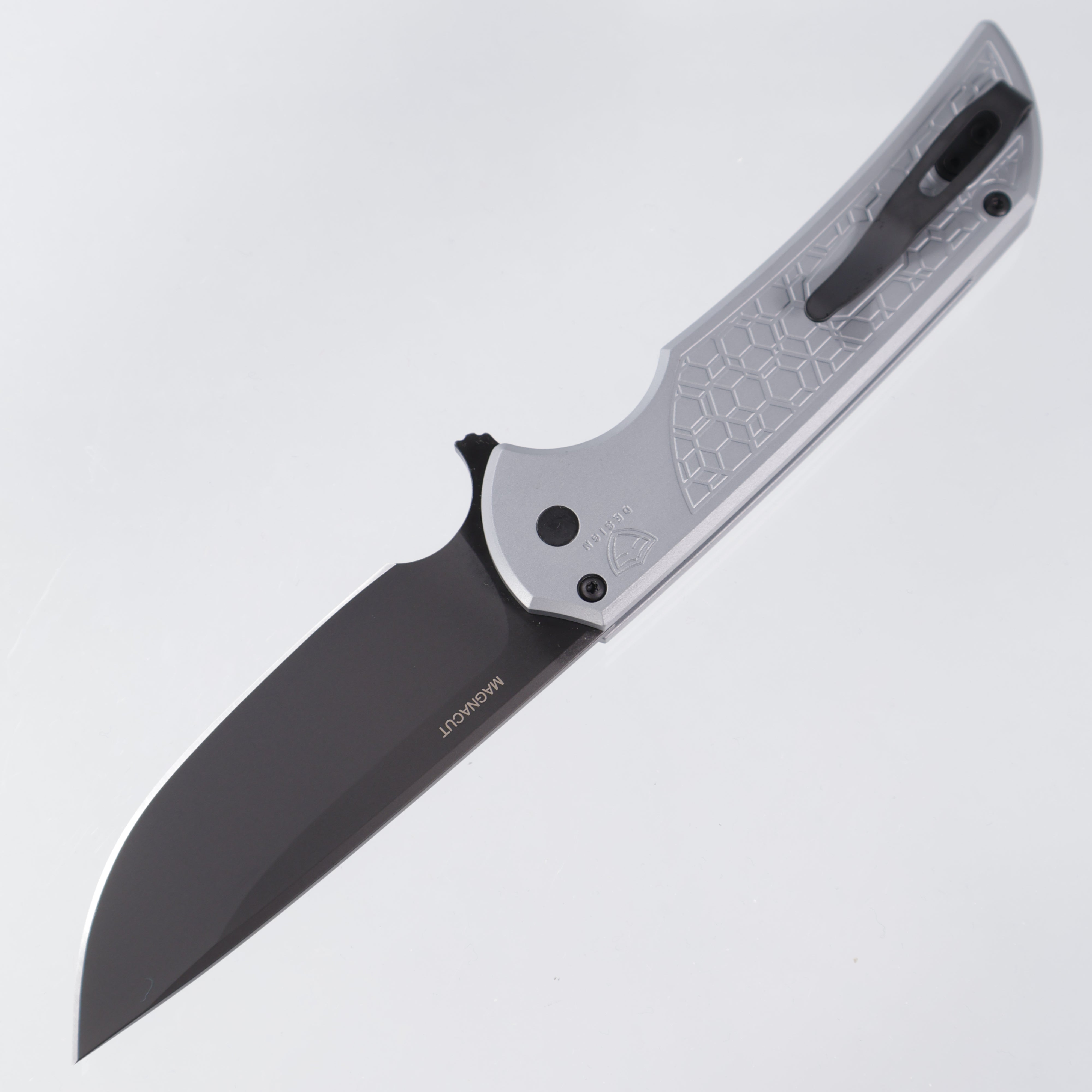 Protech Mordax NYCKS.Mordax.1 - Grey Handle w/ Gridlock texture & Black Lip Pearl button - DLC Magnacut