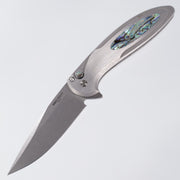 Protech Cambria 2 2025 Custom 011 - Stainless Steel Handle w/ Abalone inlay & Abalone button inlay - Stonewash Magnacut