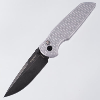 Pro-Tech TR-3 Integrity- Grey Aluminum w/ Relic Milling & Black Lip Pearl Button - DLC-Wash S35VN - NYCK.INT.1