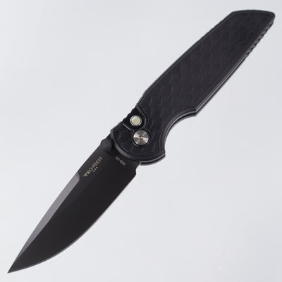 Pro-Tech TR-3 Integrity - Black Aluminum w/ Reptile Milling & Gold Lip Pearl Button - DLC S35VN - NYCKS.INT.3