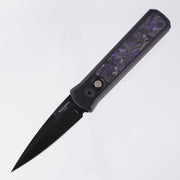 Pro-Tech Godson - Black Aluminum w/ Violet Marble Carbon Fiber Inlay - Black Lip Pearl Button - Satin DLC 20CV - 7214-Violet CF