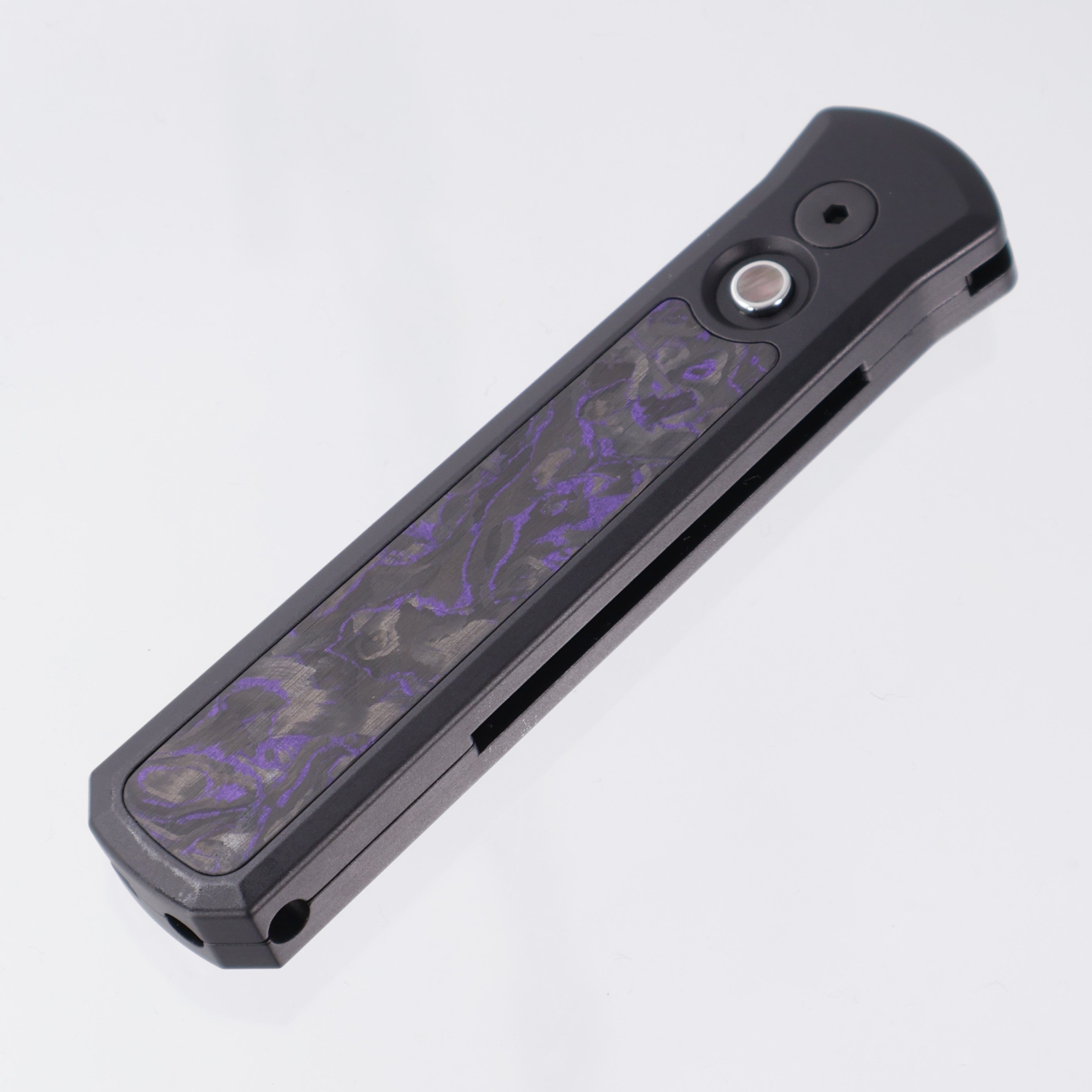 Pro-Tech Godson - Black Aluminum w/ Violet Marble Carbon Fiber Inlay - Black Lip Pearl Button - Satin DLC 20CV - 7214-Violet CF