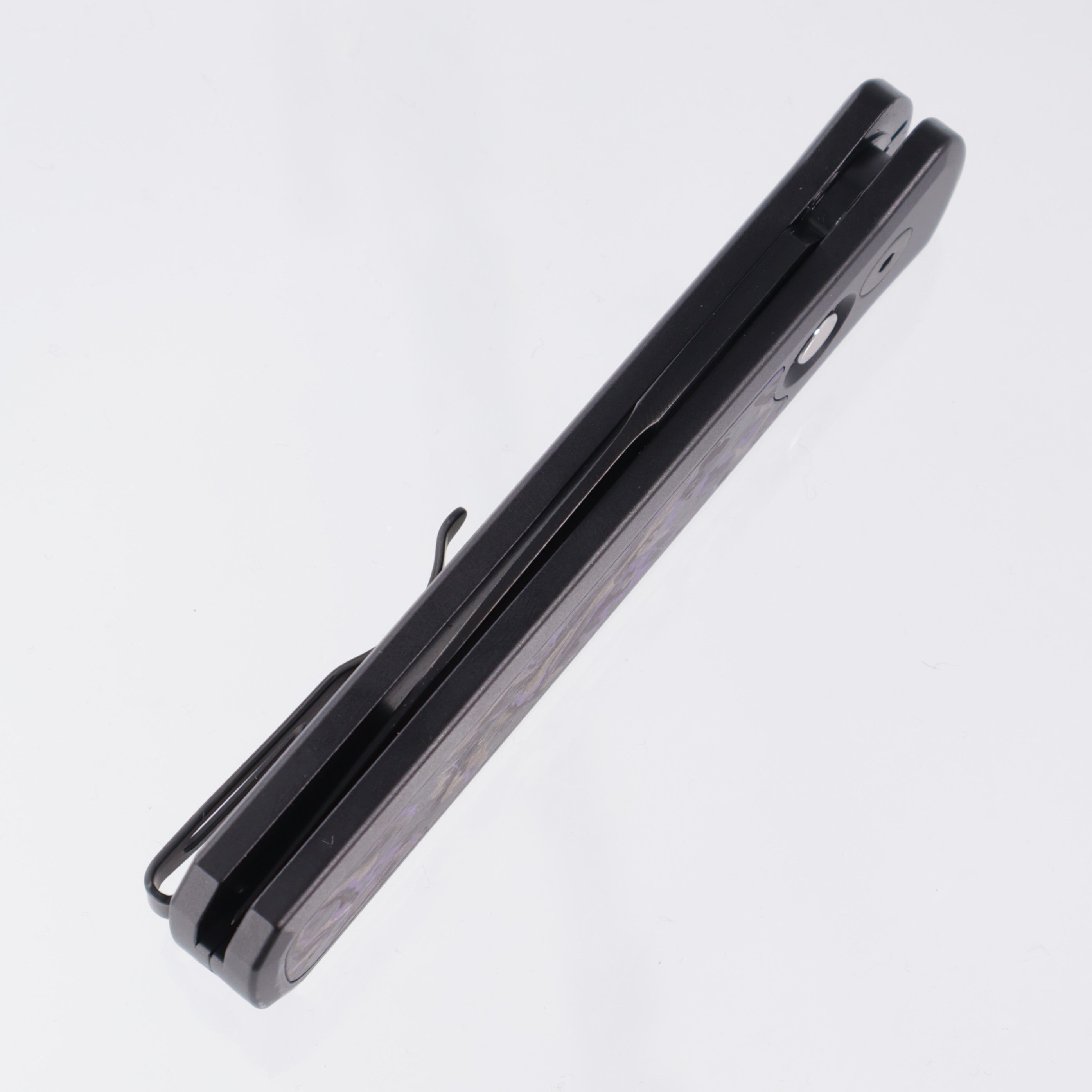 Pro-Tech Godson - Black Aluminum w/ Violet Marble Carbon Fiber Inlay - Black Lip Pearl Button - Satin DLC 20CV - 7214-Violet CF