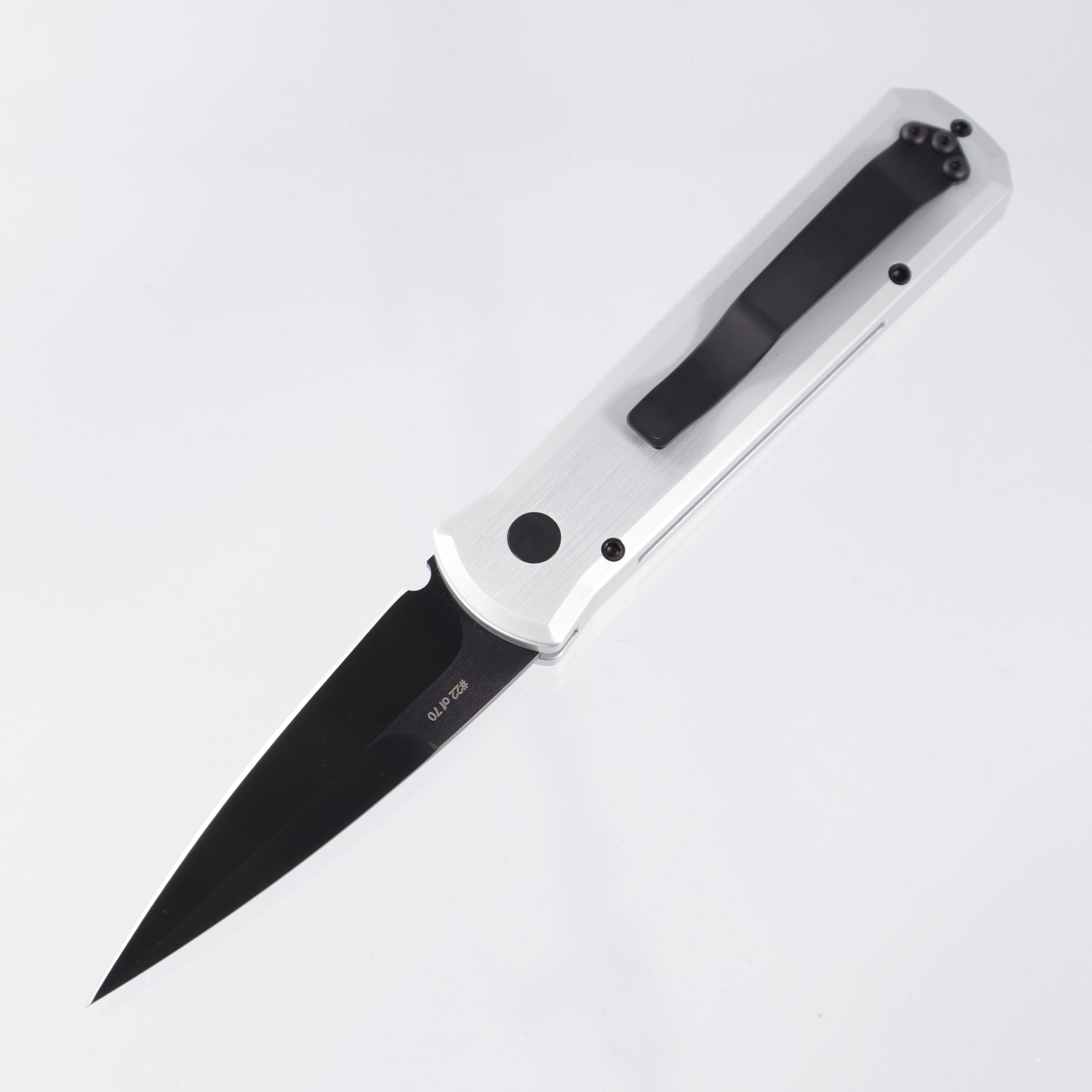 Pro-Tech Godson - Clear Anodized Satin Aluminum w/ Black Lip Pearl Button - Satin DLC 20CV - BSW25.Godson.1