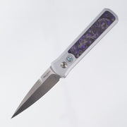 Pro-Tech Godson - Grey Aluminum w/ Purple Marbled Carbon Fiber Inlay & Abalone Button - Satin 20CV - BSW25.Godson.2