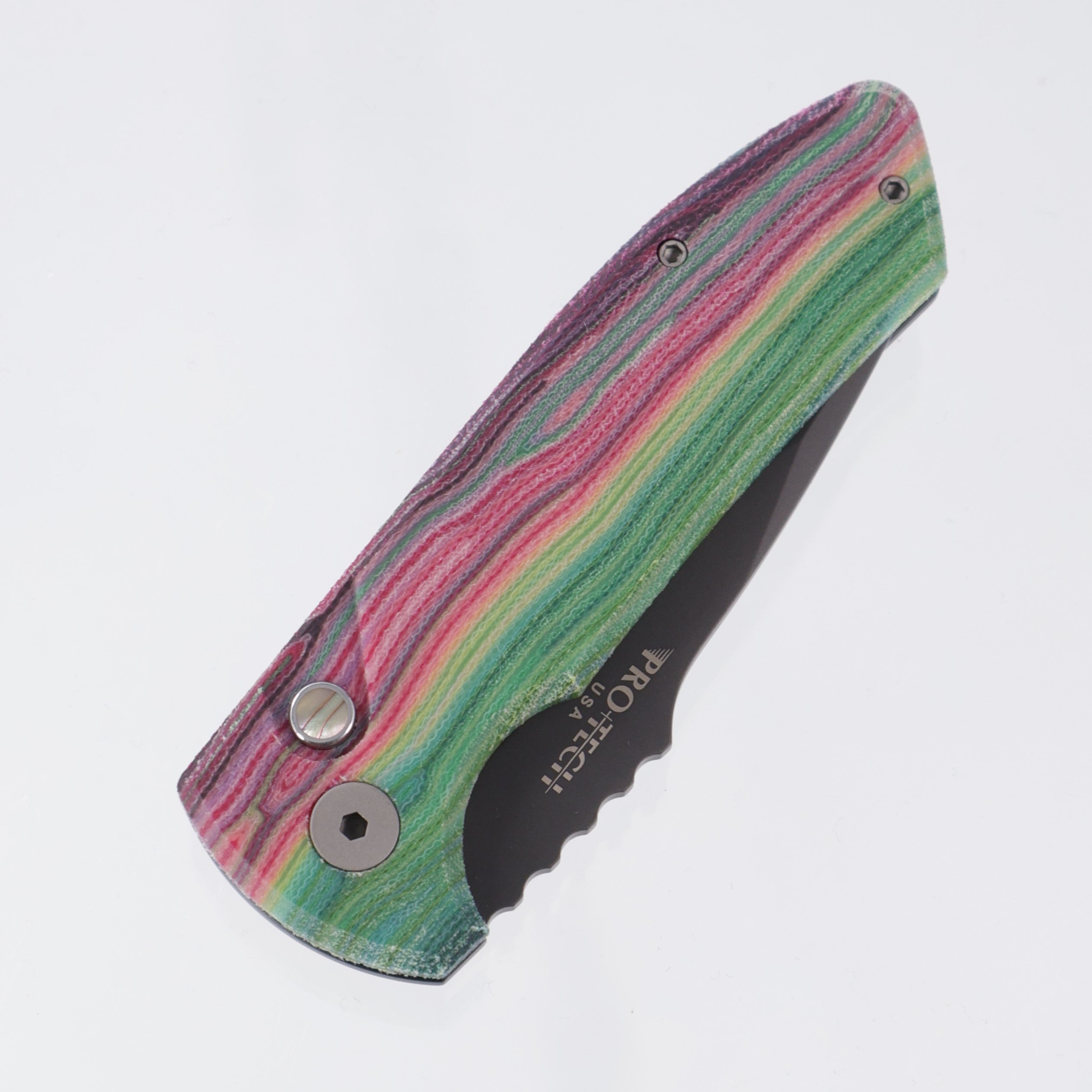 Protech SBR Unique Micarta (One of a Kind) - Unique Micarta Lid w/ Abalone button - DLC S35VN