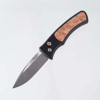 Pro-Tech Duke - Black Aluminum w/ Maple Burl Inlay & Mosaic Pin Button - Satin Magnacut - DUKE2110-Maple