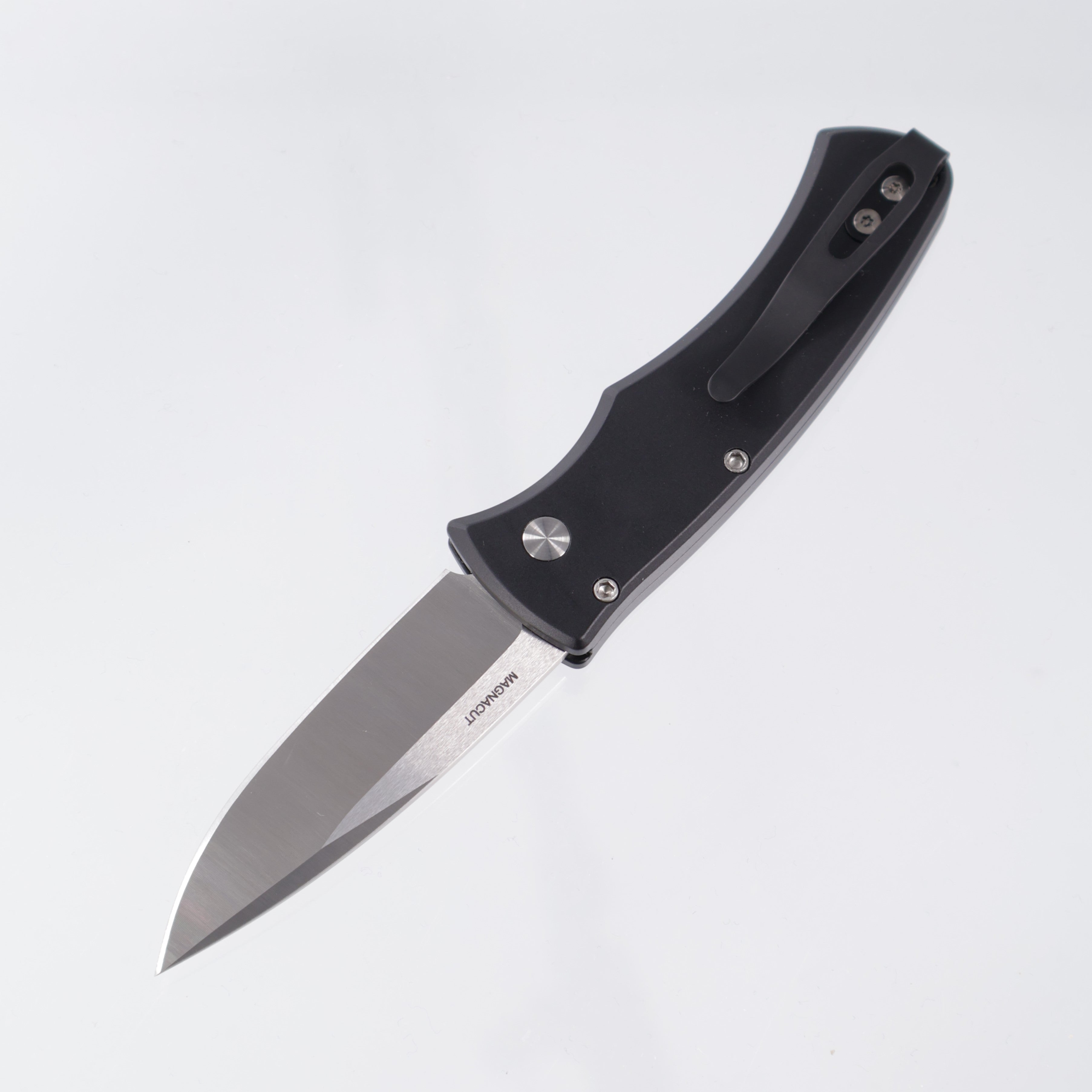 Pro-Tech Duke - Black Aluminum w/ Maple Burl Inlay & Mosaic Pin Button - Satin Magnacut - 2110-Maple