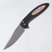 Pro-Tech Cambria 2 - Black Aluminum w/ Maple Burl Inlay & Mosaic Pin Button - Stonewash Magnacut - BSW.Cambria.1