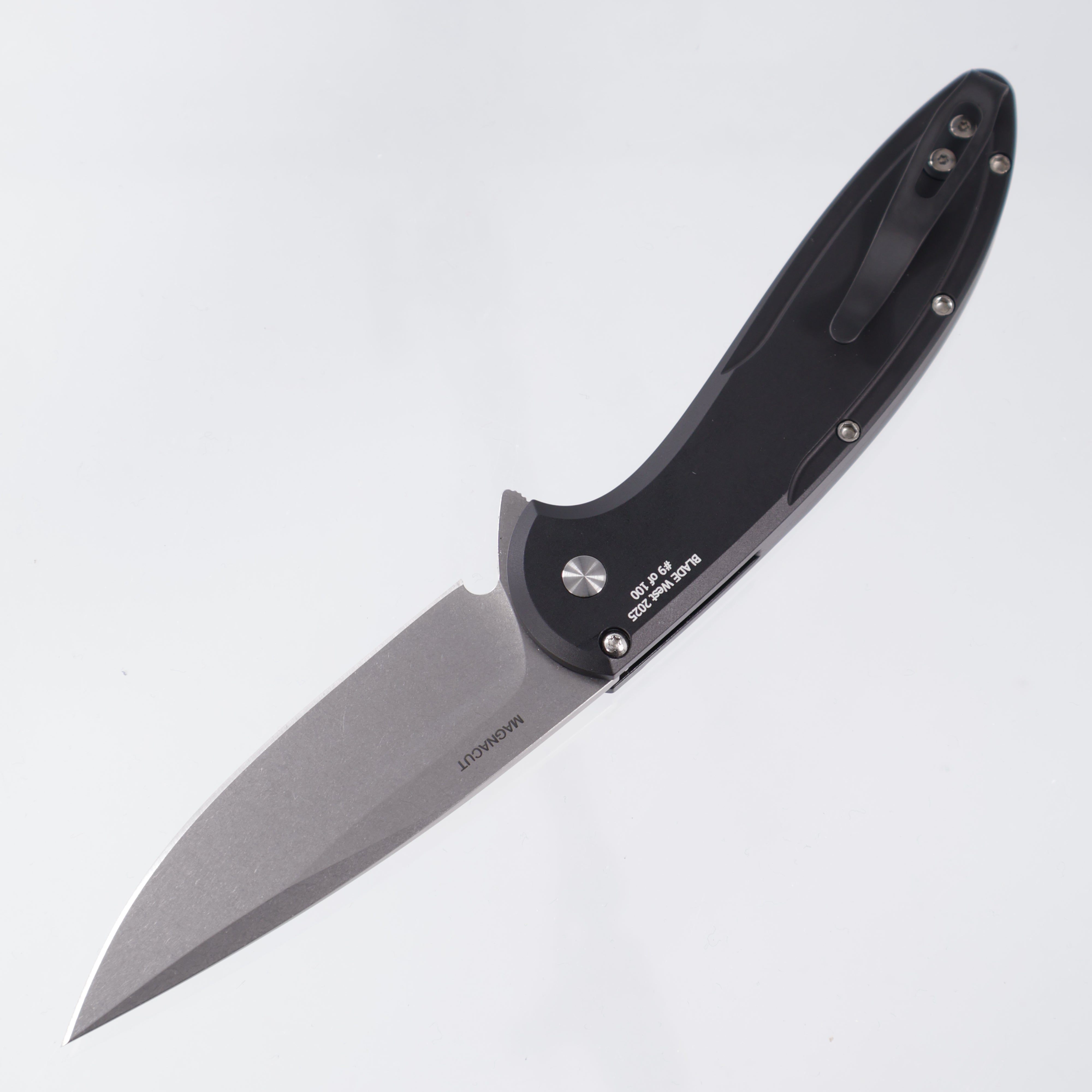 Pro-Tech Cambria 2 - Black Aluminum w/ Maple Burl Inlay & Mosaic Pin Button - Stonewash Magnacut - BSW.Cambria.1