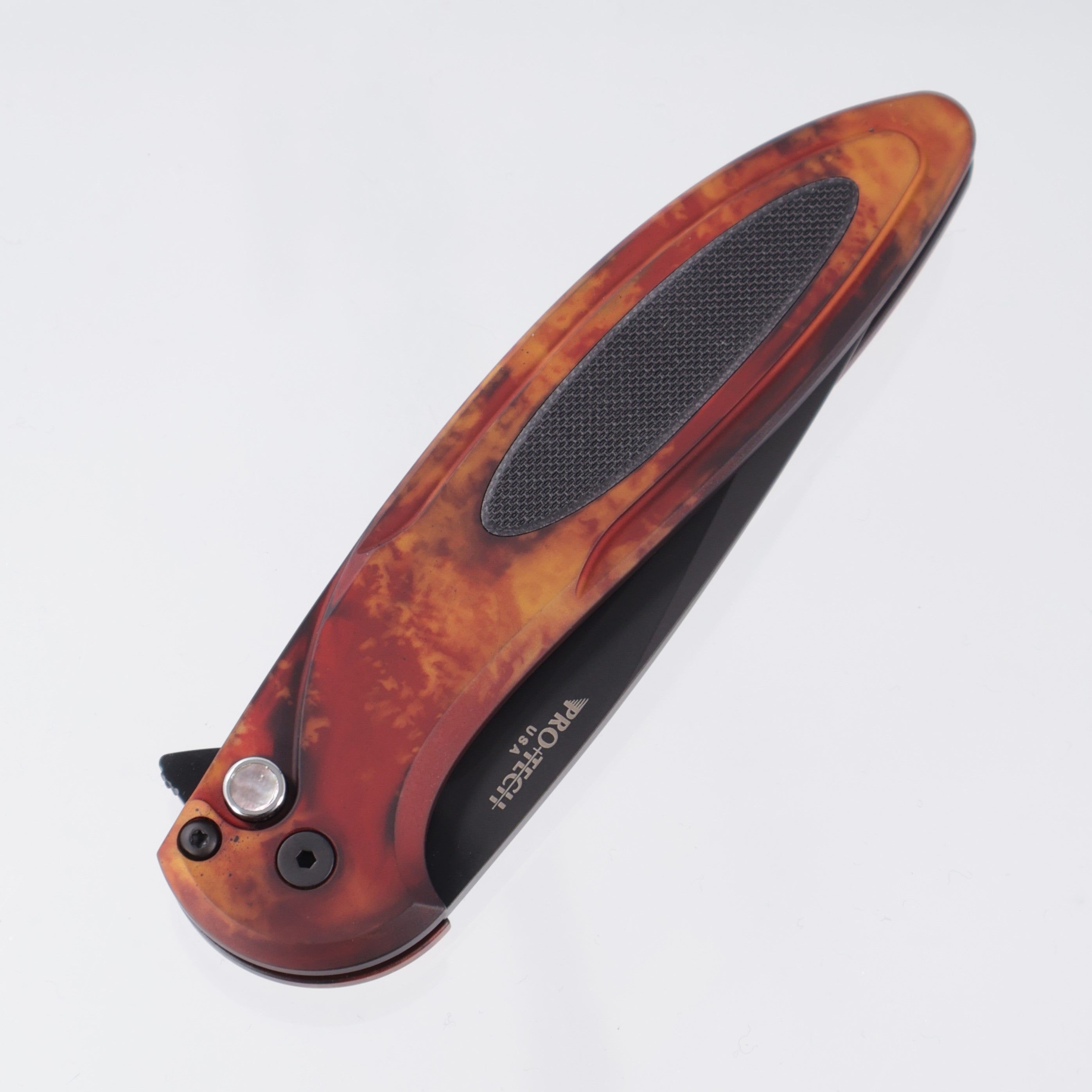 Pro-Tech Cambria 2 - Del Fuego Anodized Aluminum w/ Black G10 Inlay & Black Lip Pearl Button - DLC Magnacut - CF2103-DF