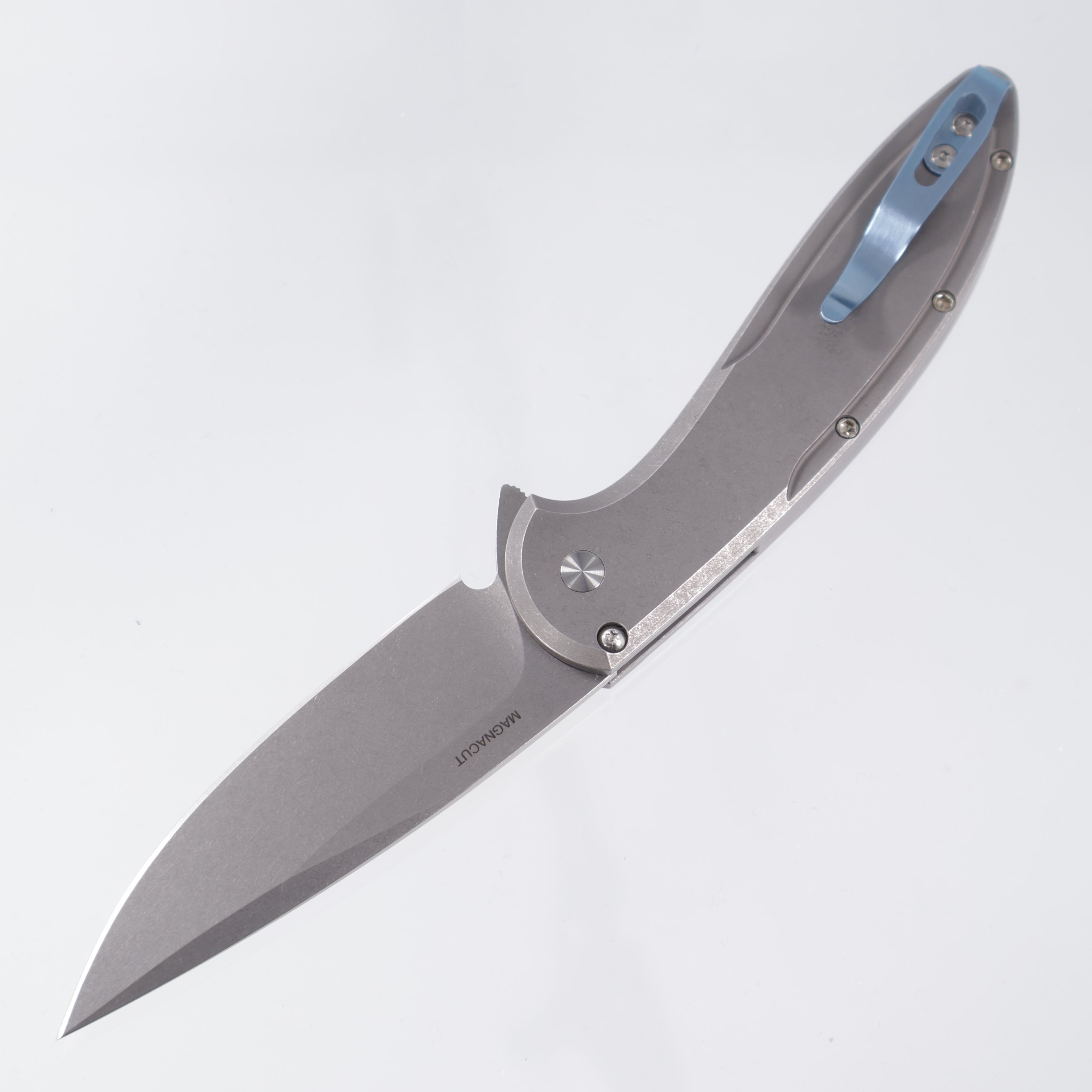 Pro-Tech Cambria 2 - Stainless Steel w/ Blue TechnoCarbo Inlay & Black Lip Pearl Button - Stonewash Magnacut - 2025 Custom 013