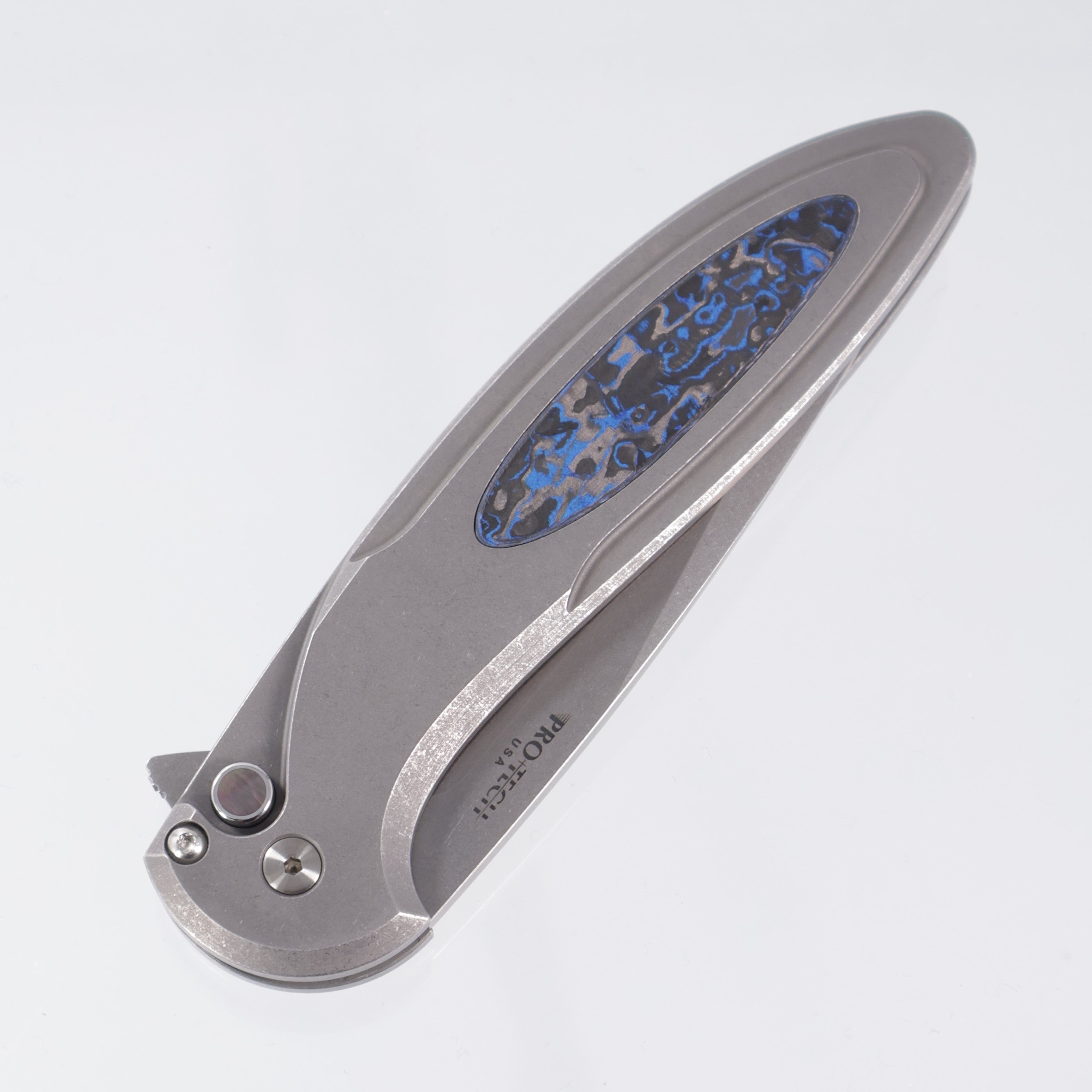 Pro-Tech Cambria 2 - Stainless Steel w/ Blue TechnoCarbo Inlay & Black Lip Pearl Button - Stonewash Magnacut - 2025 Custom 013