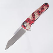 Pro-Tech Malibu - Crimson Tiger Camo Anodized Aluminum w/ Black Lip Pearl Button - Satin Wharncliffe Magnacut - 5300-CTC