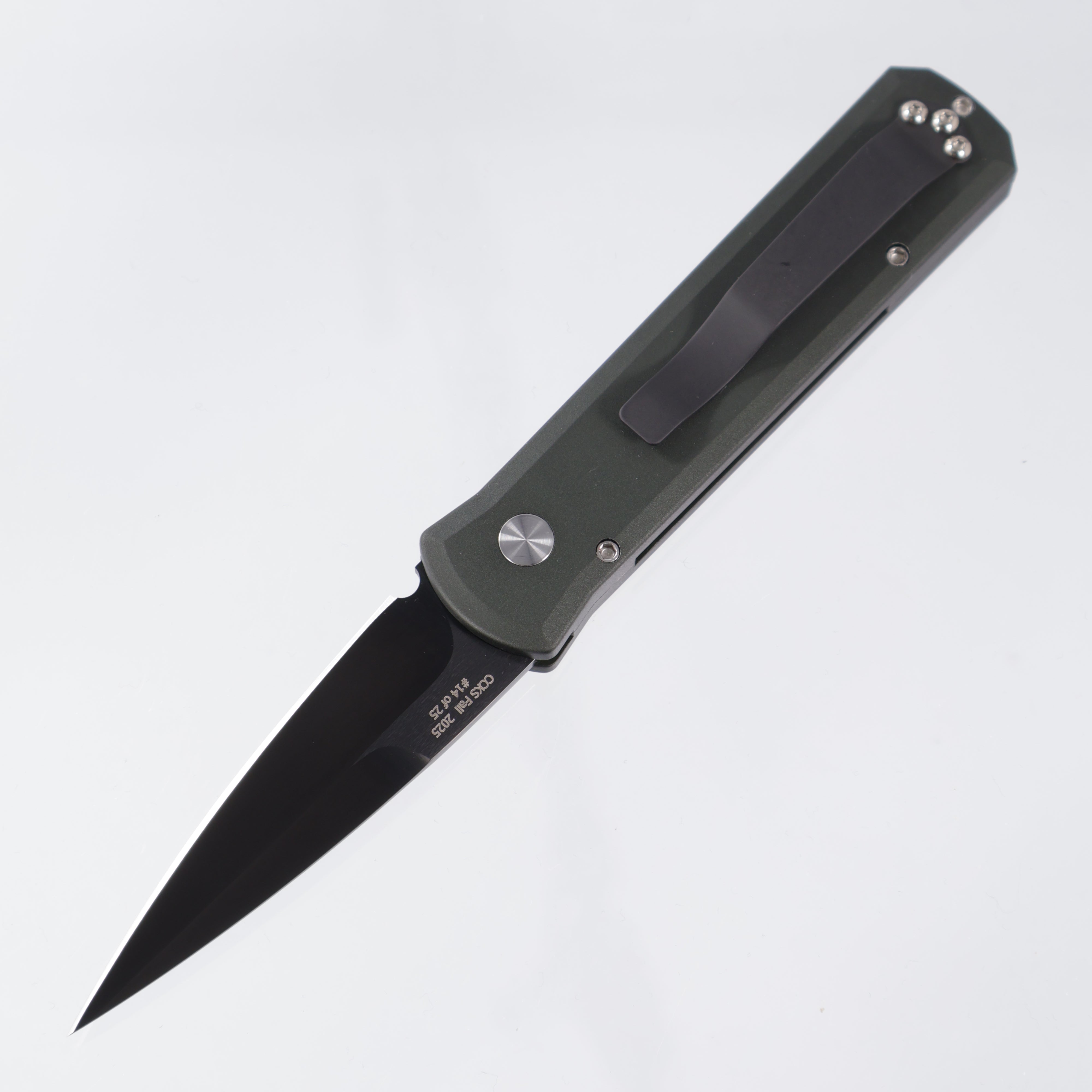 Pro-Tech Godson CCKSF25.Godson.1 - Green Handle w/ Mosaic Pin button - Satin DLC 20CV