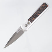 Pro-Tech Godson CCKSF25.Godson.2 - Satin Silver Handle w/ Livewire Copper Carbon Inlay & Mosaic Pin button - Satin 20CV