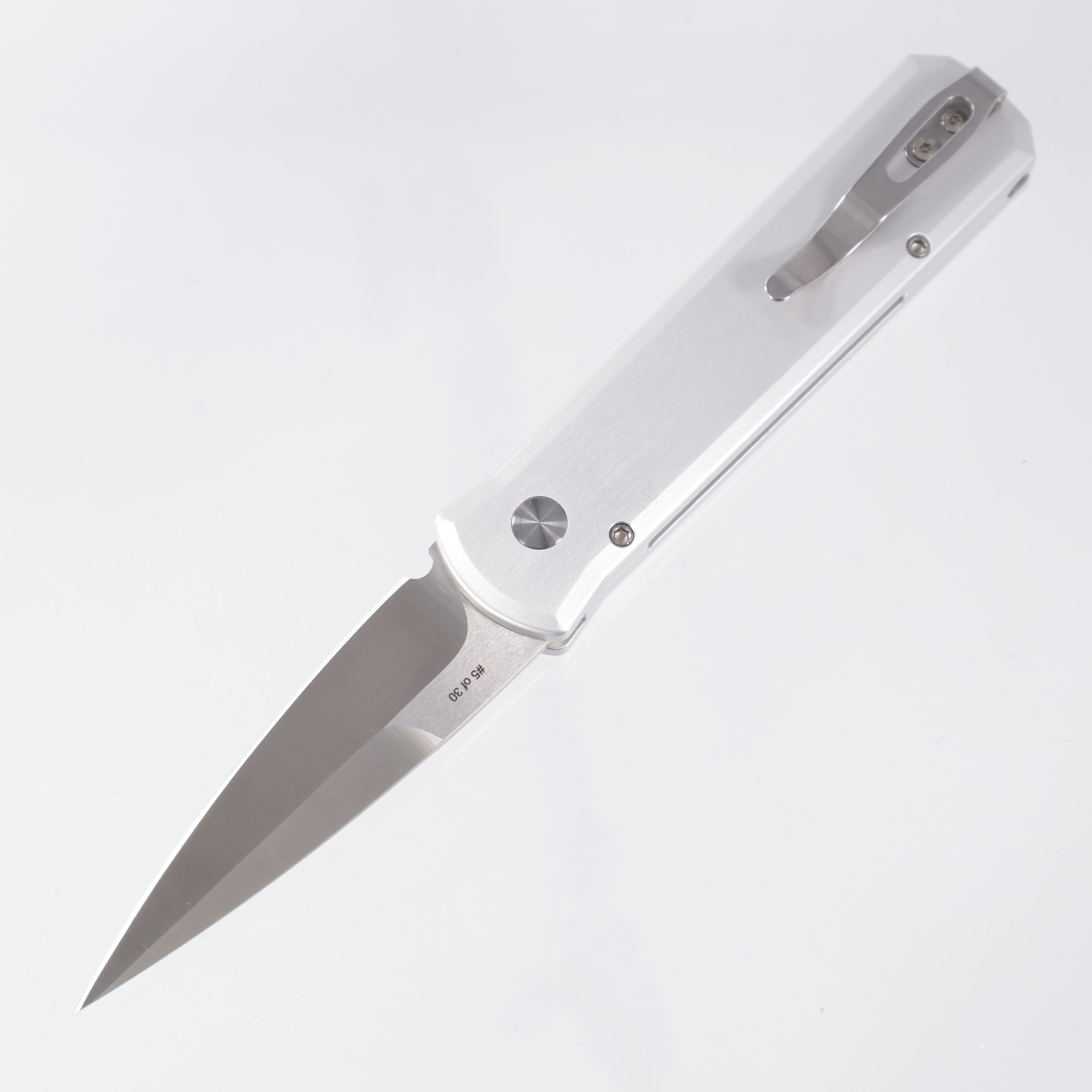 Pro-Tech Godson CCKSF25.Godson.2 - Satin Silver Handle w/ Livewire Copper Carbon Inlay & Mosaic Pin button - Satin 20CV