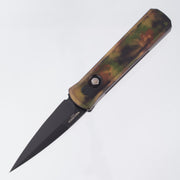 Pro-Tech Godson - *Left Handed* - Woodland Camo Anodized w/ Black Lip Pearl Button - DLC 154CM - 721-LH WOODLAND