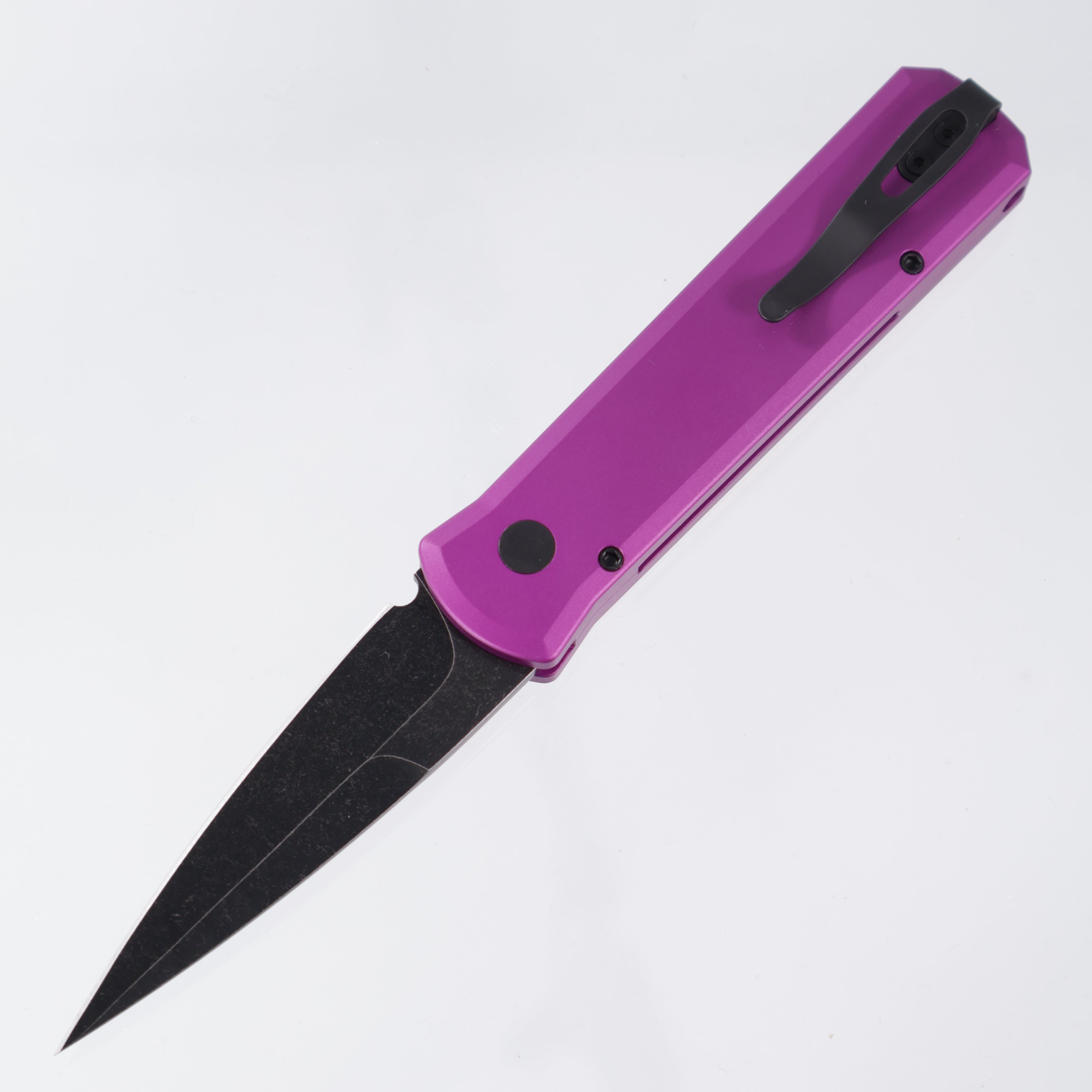 Pro-Tech Godson - Purple Aluminum w/ Marble Carbon Fiber Inlay - Pearl Button - DLC Wash 20CV - 7211-Marble CF Purple DLCW
