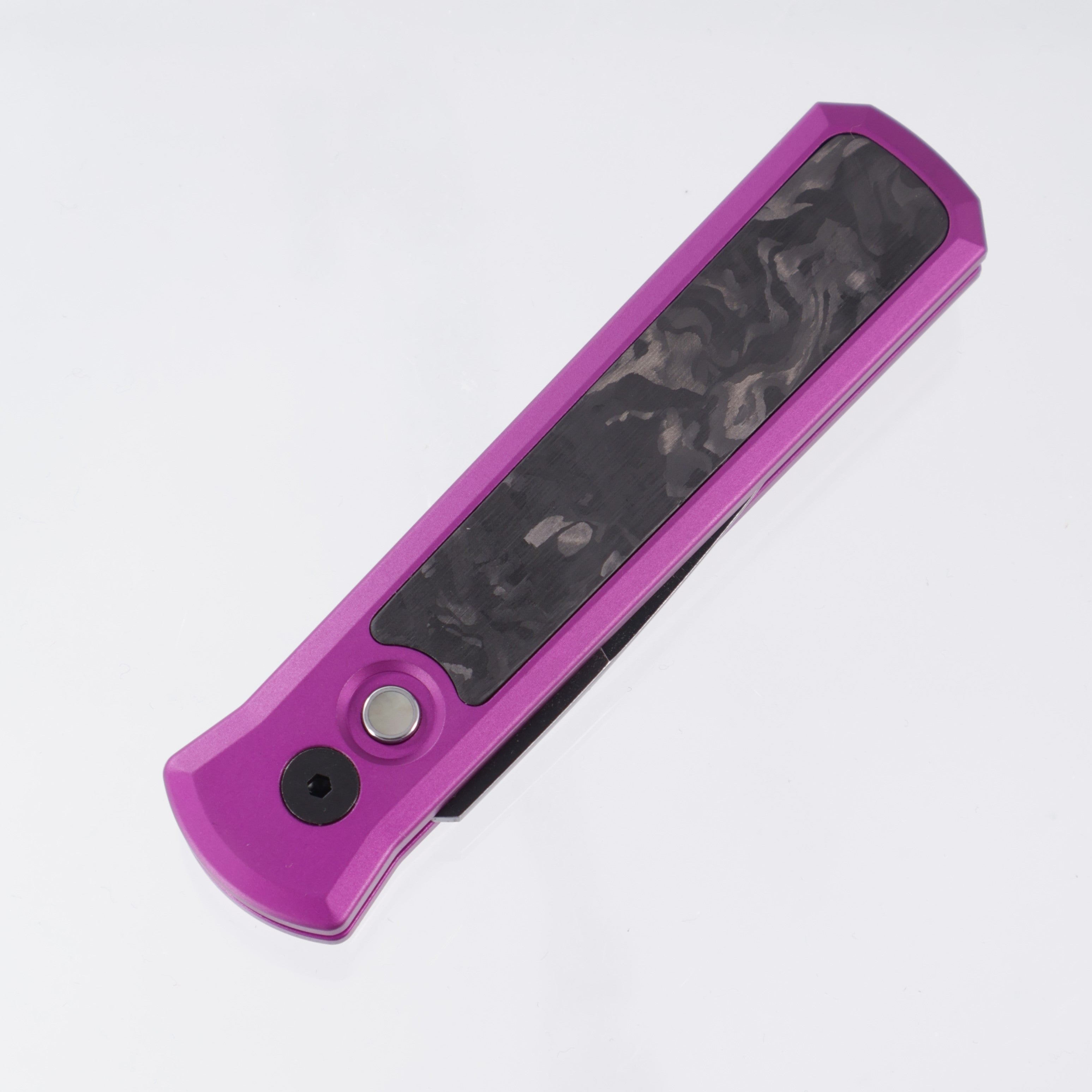 Pro-Tech Godson - Purple Aluminum w/ Marble Carbon Fiber Inlay - Pearl Button - DLC Wash 20CV - 7211-Marble CF Purple DLCW