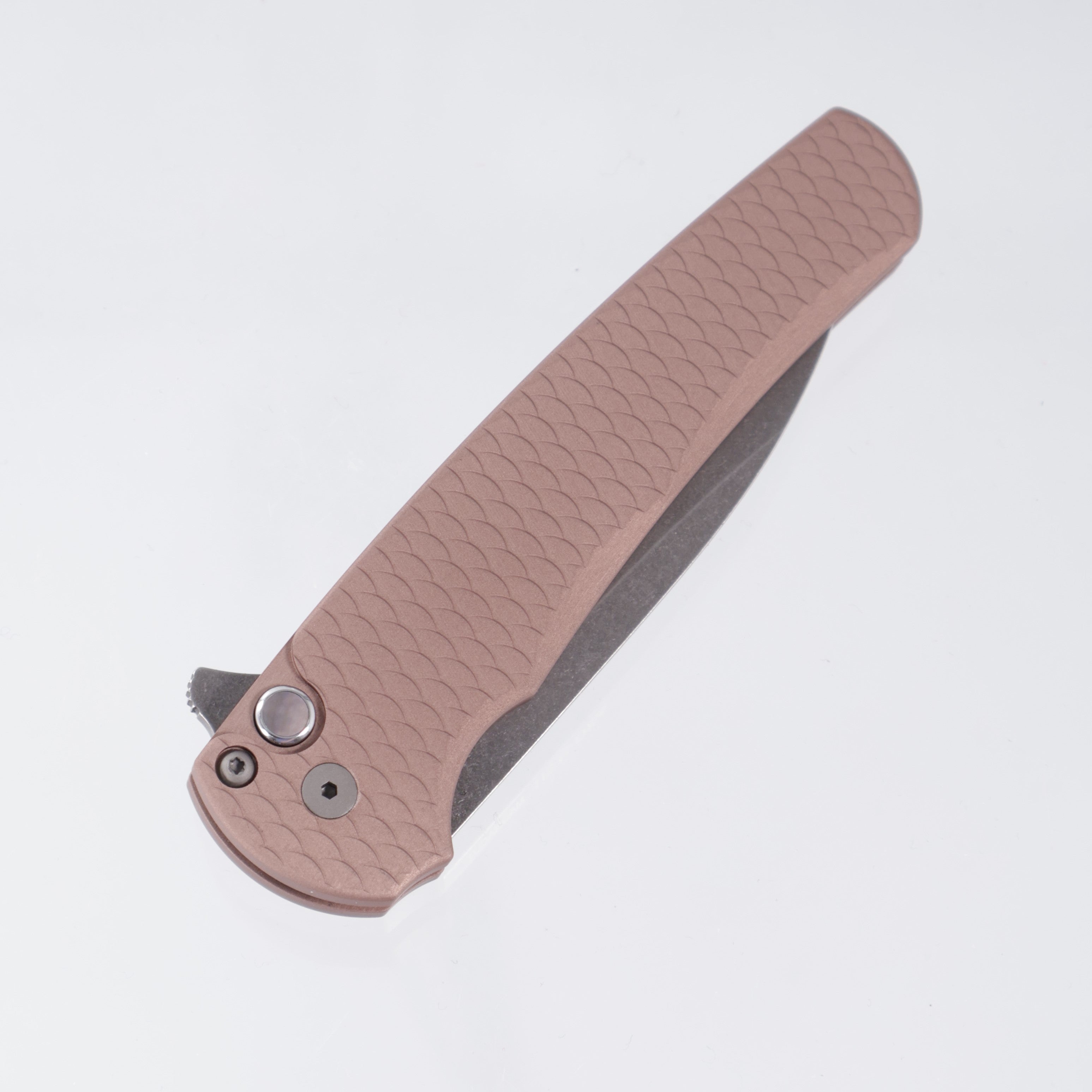 Pro-Tech Malibu - FDE Dragon Scale Aluminum w/ Black Lip Pearl Button - Acid Wash Wharncliffe Magnacut - 5336-LTD AW FDE (Tan)