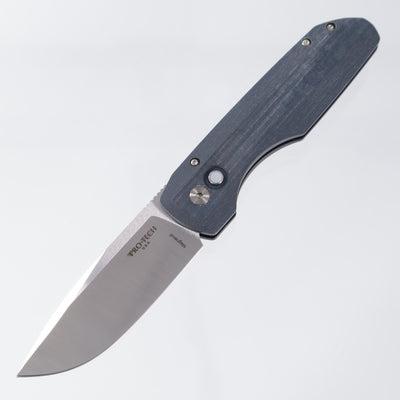 Pro-Tech x Vero Synapse Auto - Blue Linen Micarta Lid w/ White Pearl Button - Stonewash Magnacut - VERO1210-LTD BLUE LINEN MIC