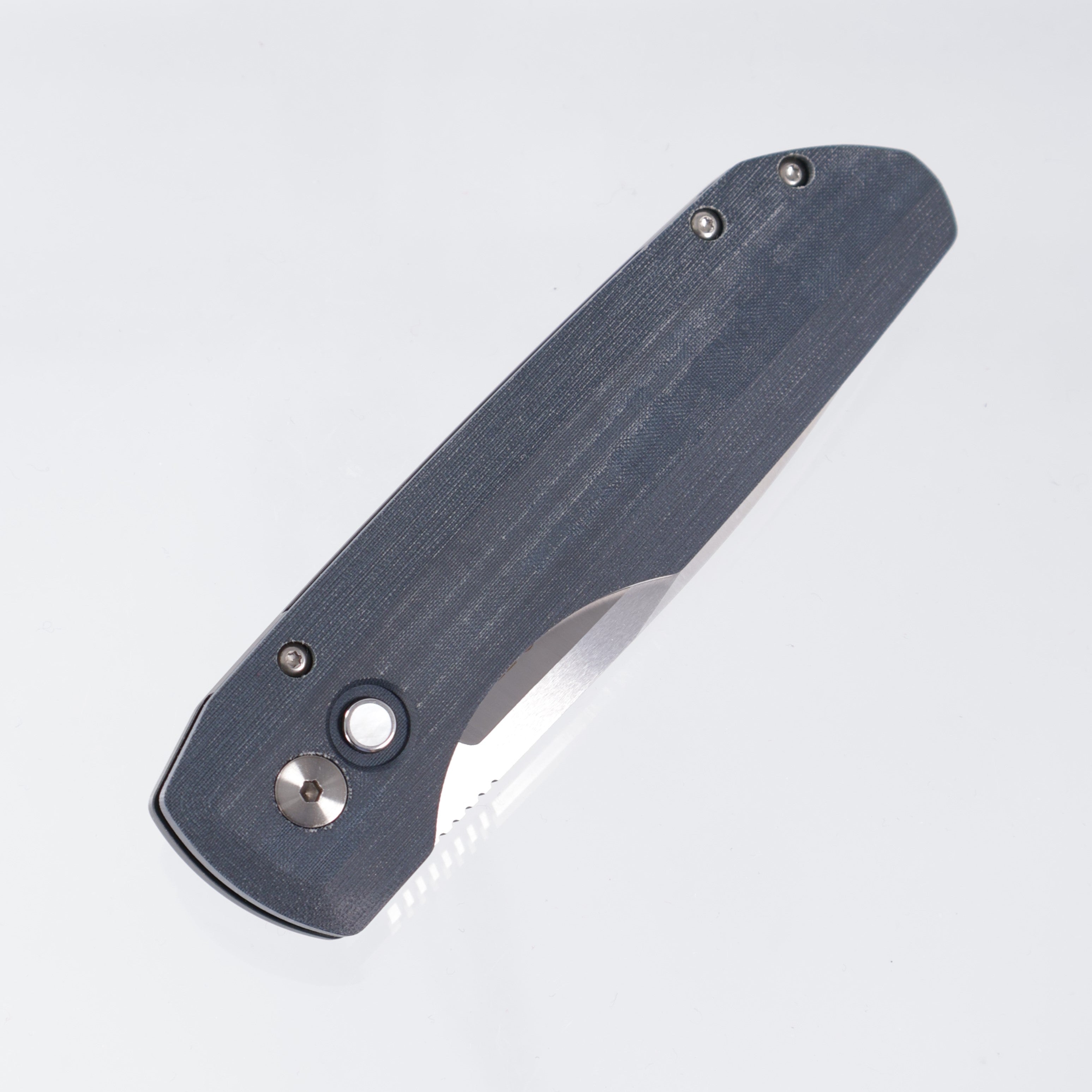 Pro-Tech x Vero Synapse Auto - Blue Linen Micarta Lid w/ White Pearl Button - Stonewash Magnacut - VERO1210-LTD BLUE LINEN MIC