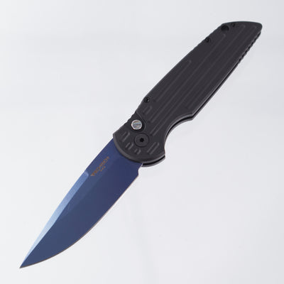 Pro-Tech TR-3 Auto - Sapphire Blue Magnacut - Black Aluminum w/ Grooves & Abalone Button - TR-3 SB MC (TR3))