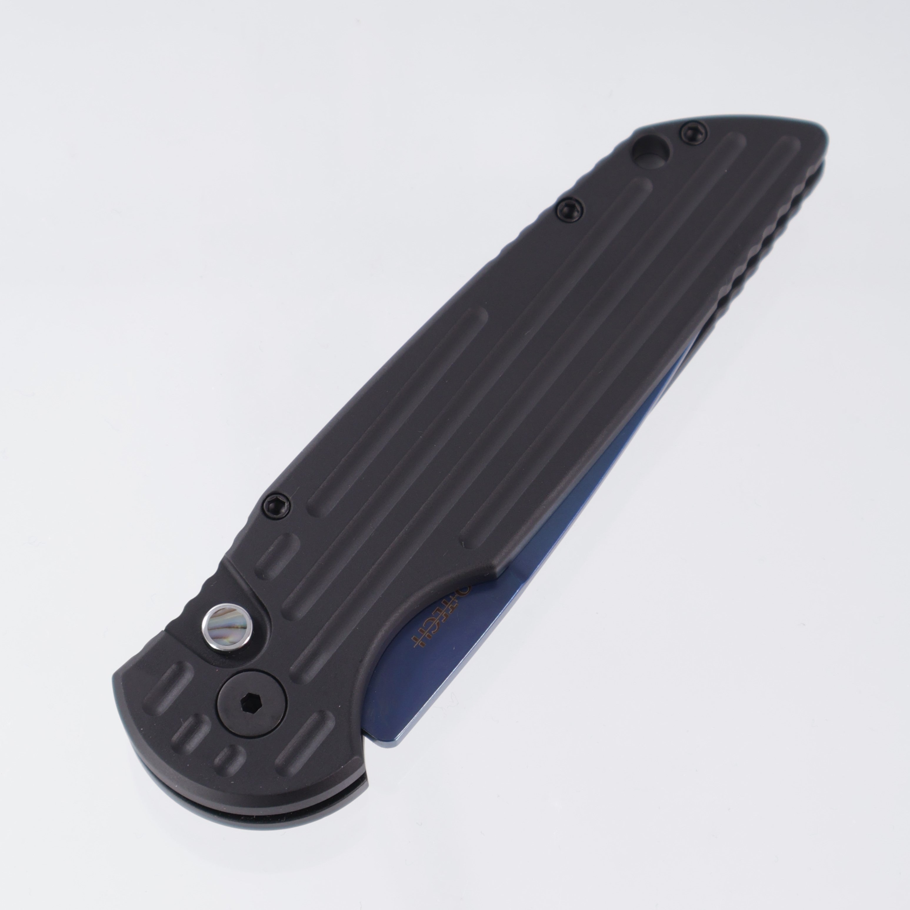 Pro-Tech TR-3 Auto - Saphire Blue Magnacut - Black Aluminum w/ Grooves & Abalone Button - TR-3 SB MC (TR3))