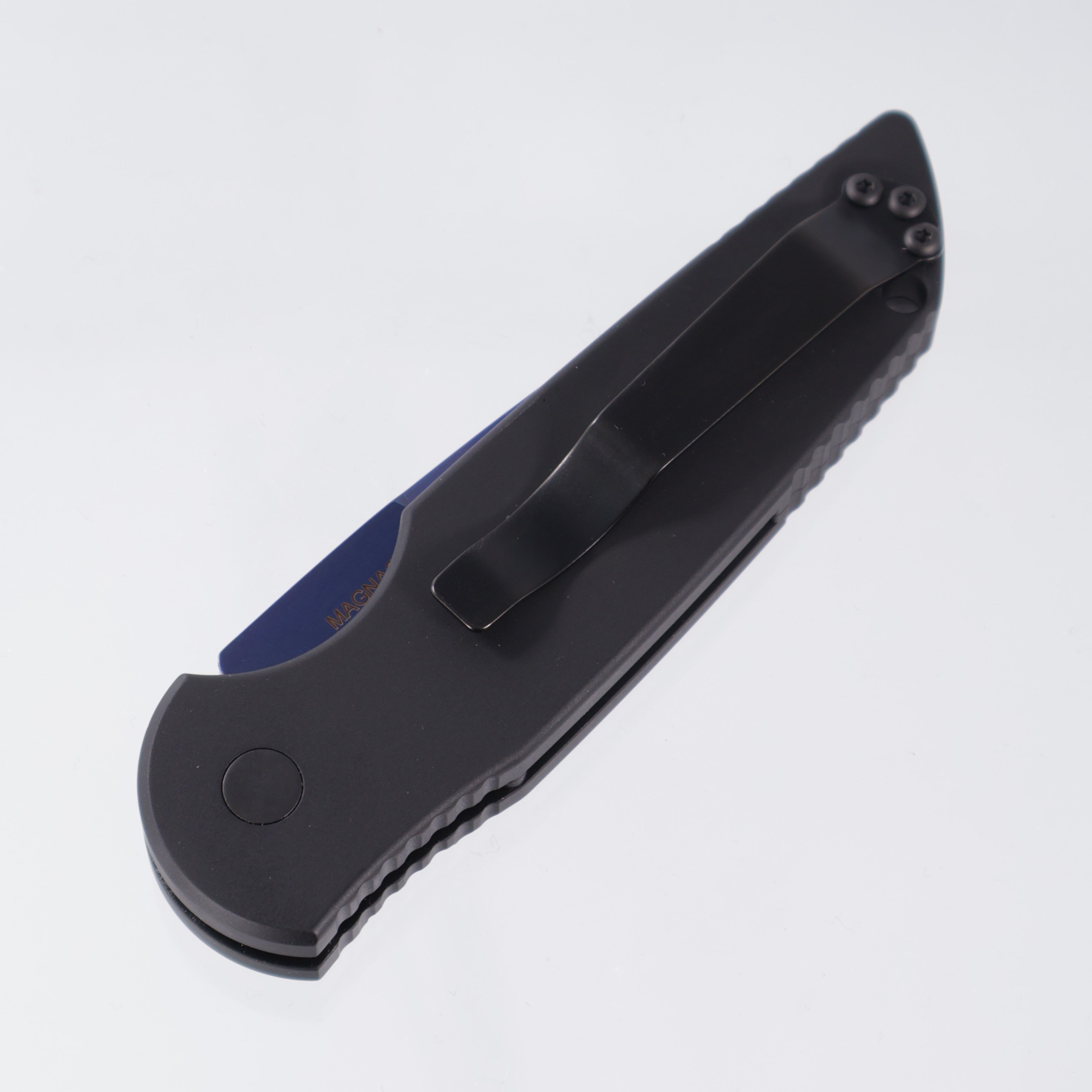 Pro-Tech TR-3 Auto - Saphire Blue Magnacut - Black Aluminum w/ Grooves & Abalone Button - TR-3 SB MC (TR3))