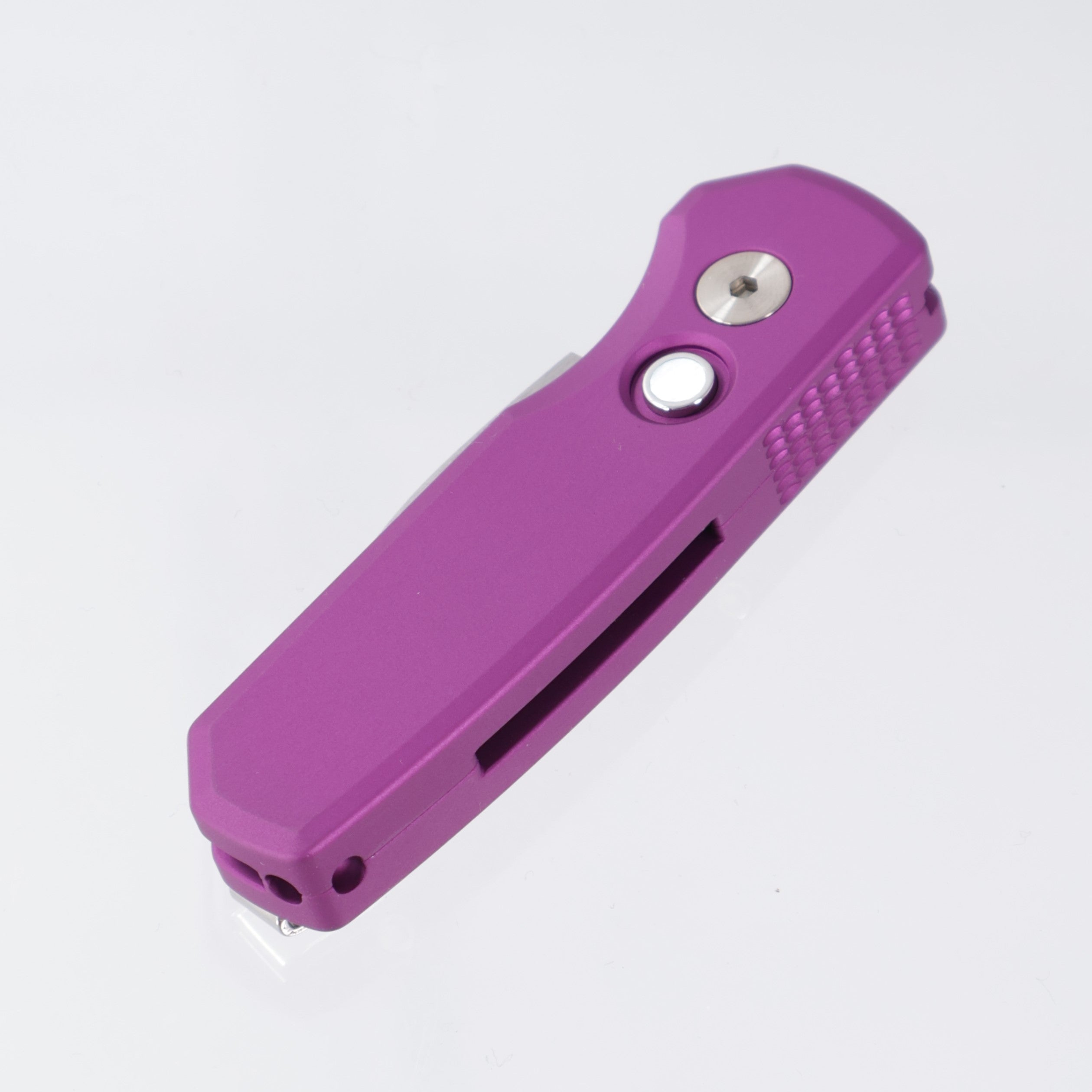 Pro-Tech Runt 5 - Purple Aluminum w/ White Pearl Button - Satin Magnacut Wharncliffe - R5300-LTD Purple