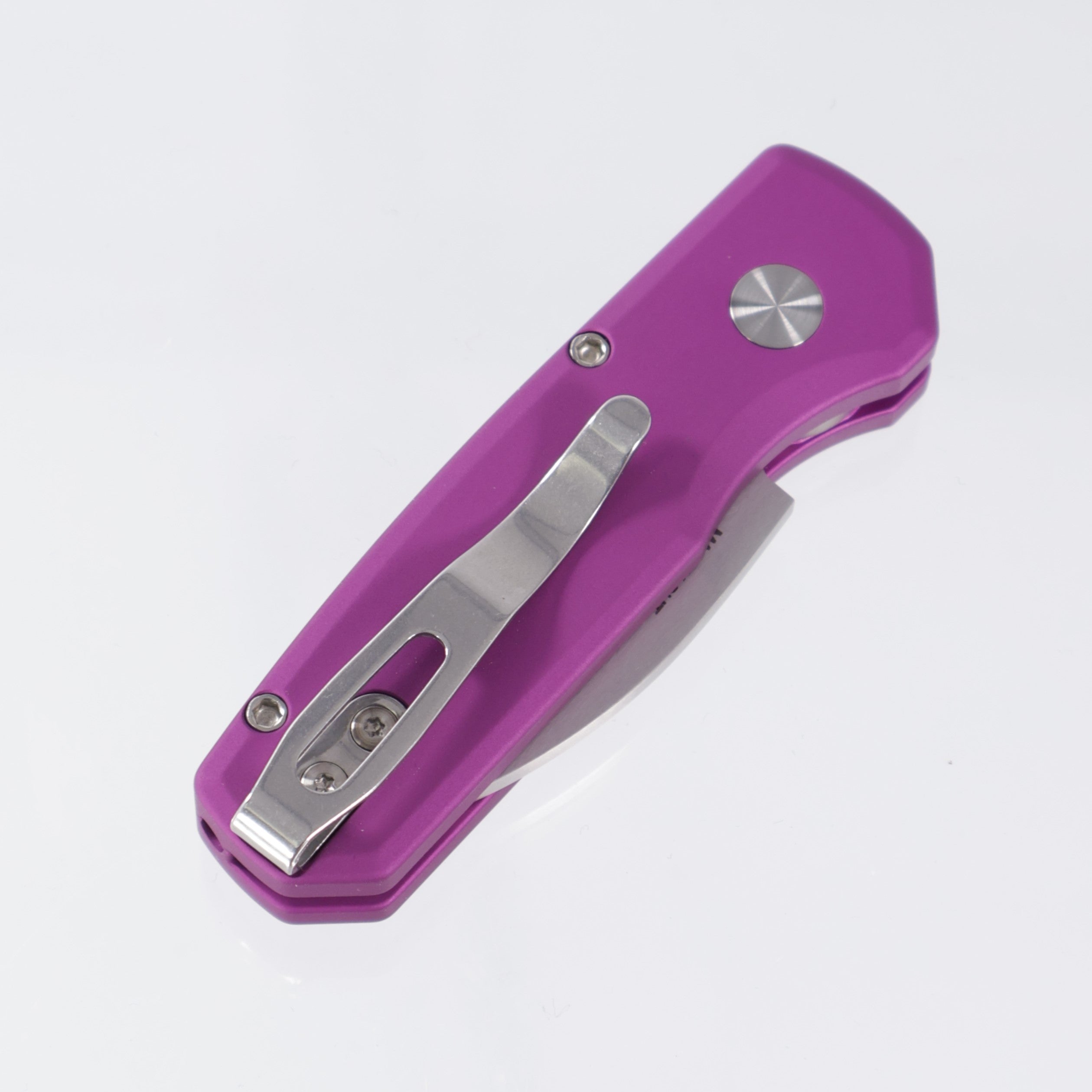 Pro-Tech Runt 5 - Purple Aluminum w/ White Pearl Button - Satin Magnacut Wharncliffe - R5300-LTD Purple