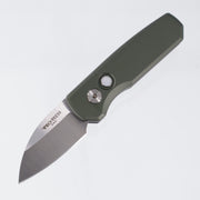 Pro-Tech Runt 5 - Green Aluminum w/ White Pearl Button - Satin Magnacut Wharncliffe - R5300-LTD Green