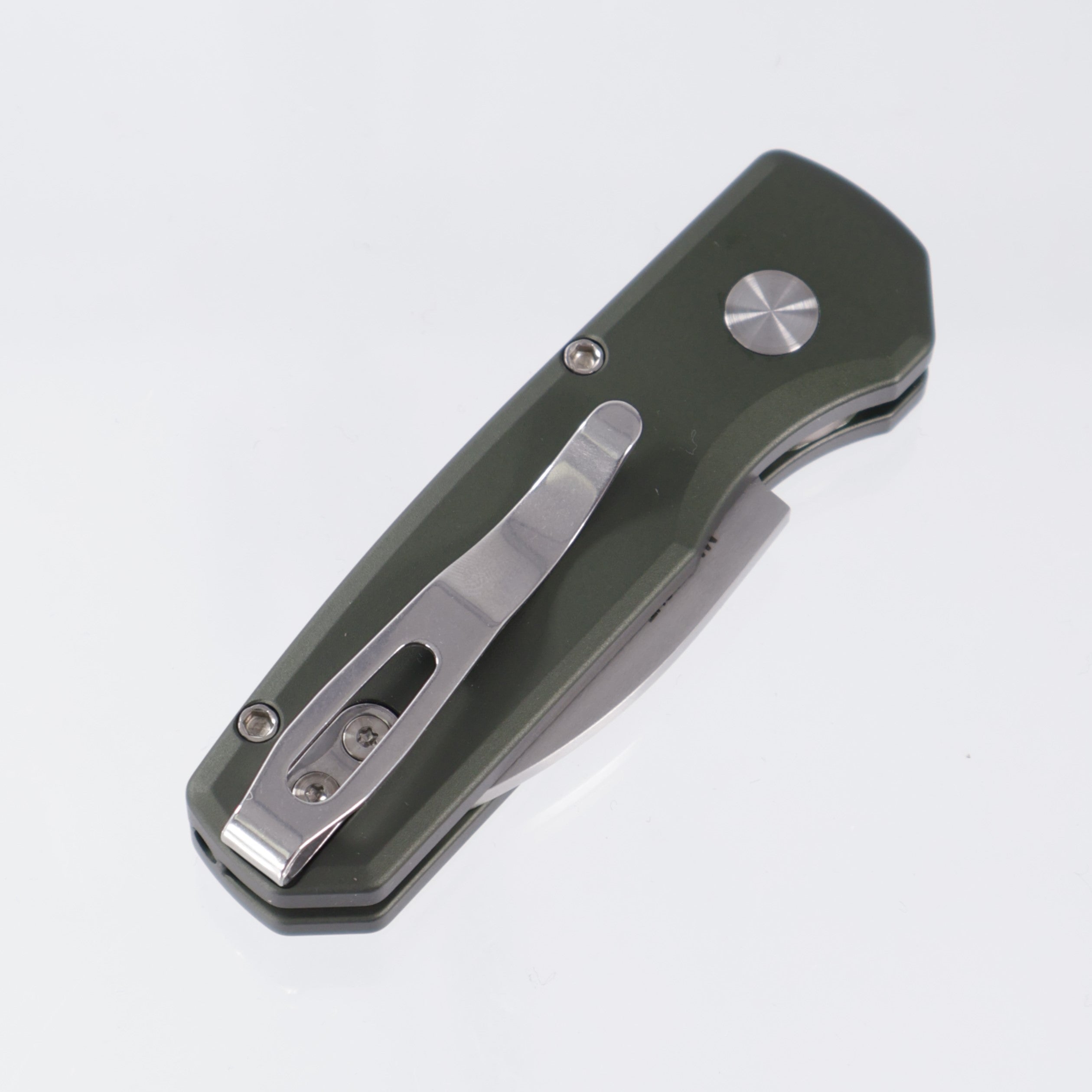 Pro-Tech Runt 5 - Green Aluminum w/ White Pearl Button - Satin Magnacut Wharncliffe - R5300-LTD Green