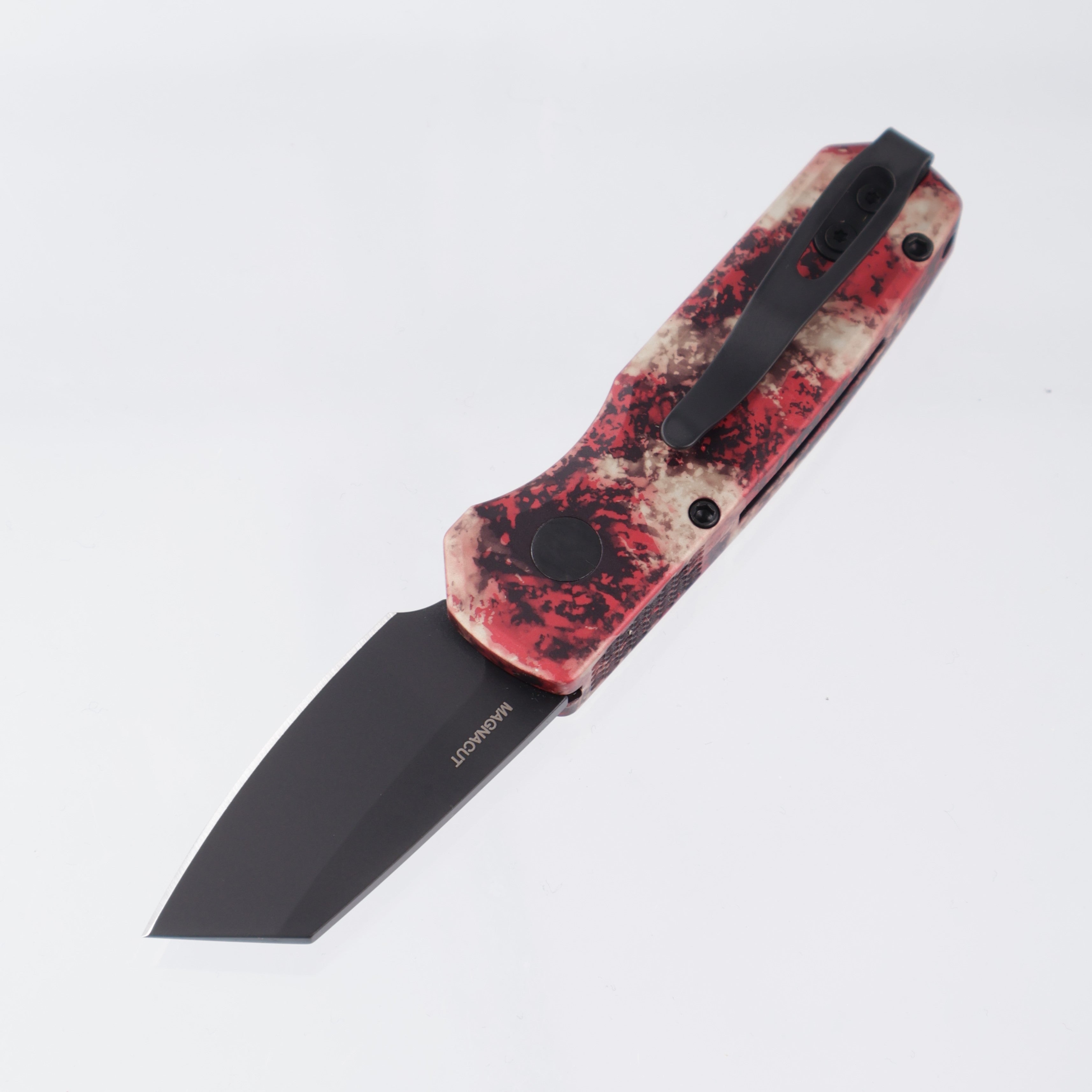 Pro-Tech Runt 5 - Crimson Tiger Camo w/ Black Lip Pearl Button - DLC Magnacut Reverse Tanto - R5403-CTC