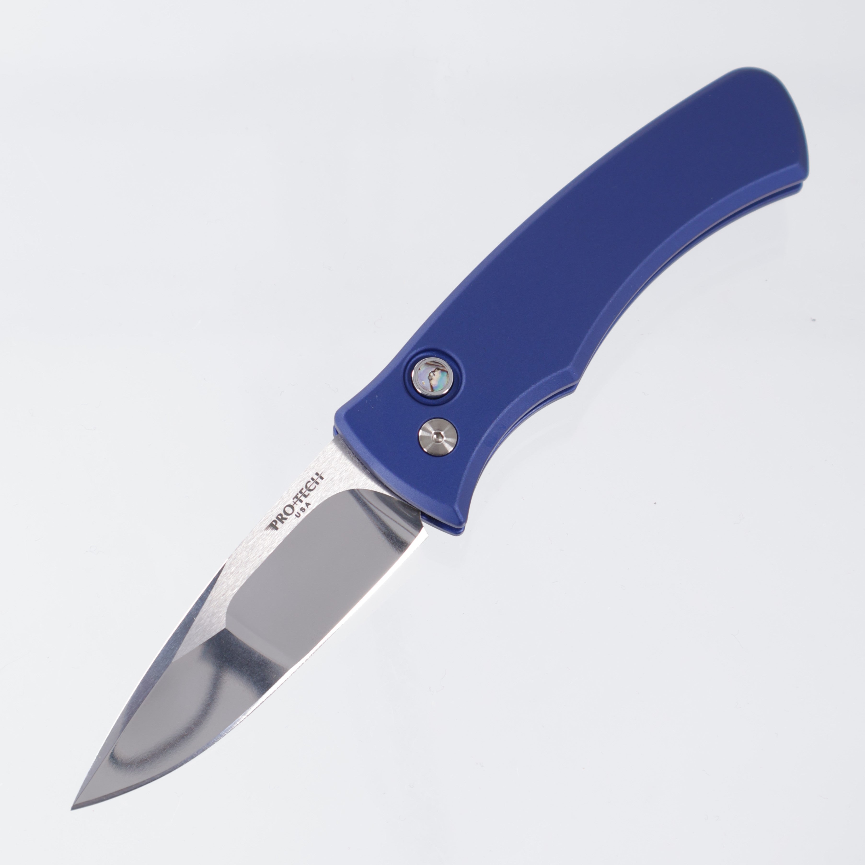 Pro-Tech Duke 2 - Navy Blue Aluminum w/ Abalone Button - Mirror Polished 154CM - 2025 Duke Custom 004