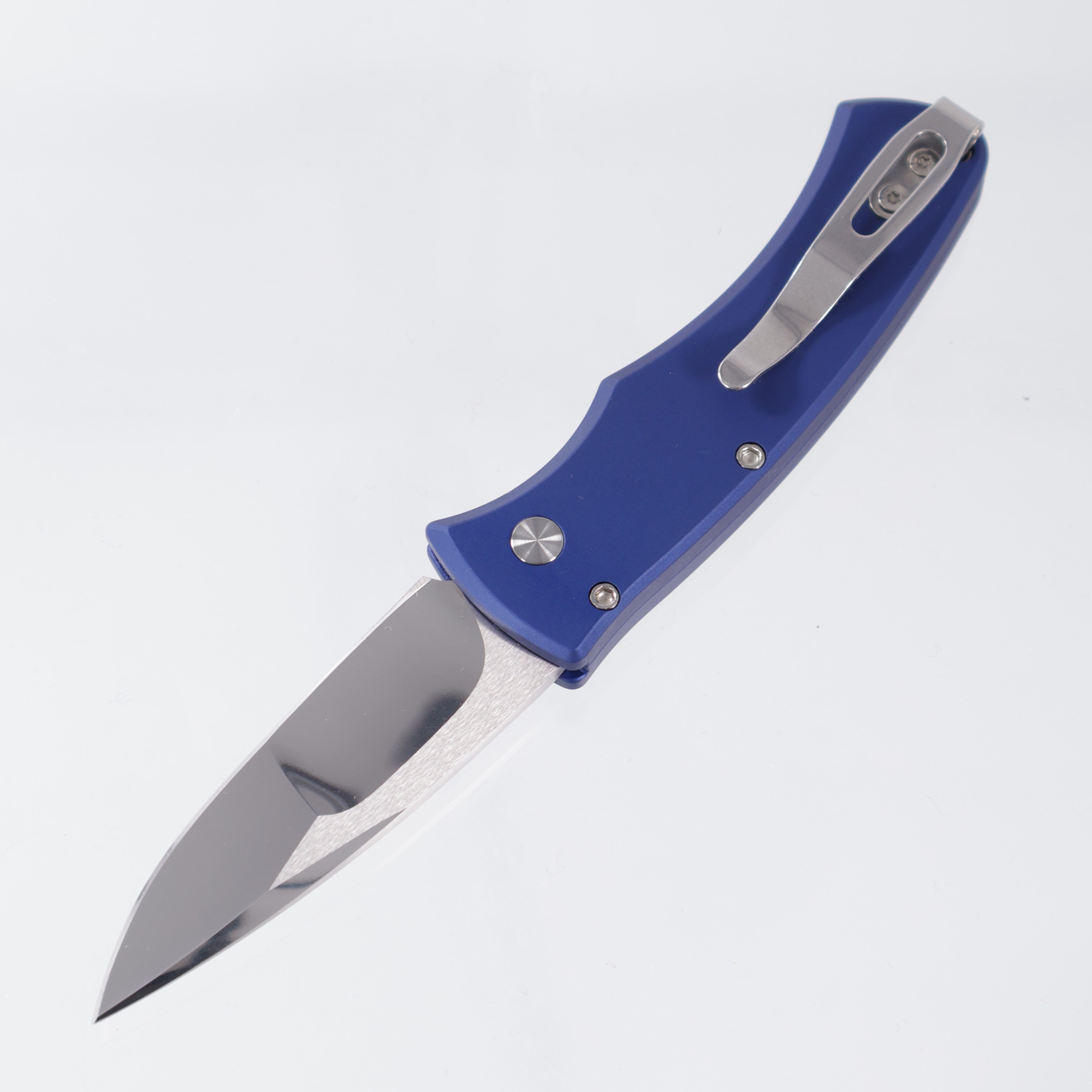 Pro-Tech Duke 2 - Navy Blue Aluminum w/ Abalone Button - Mirror Polished 154CM - 2025 Duke Custom 004